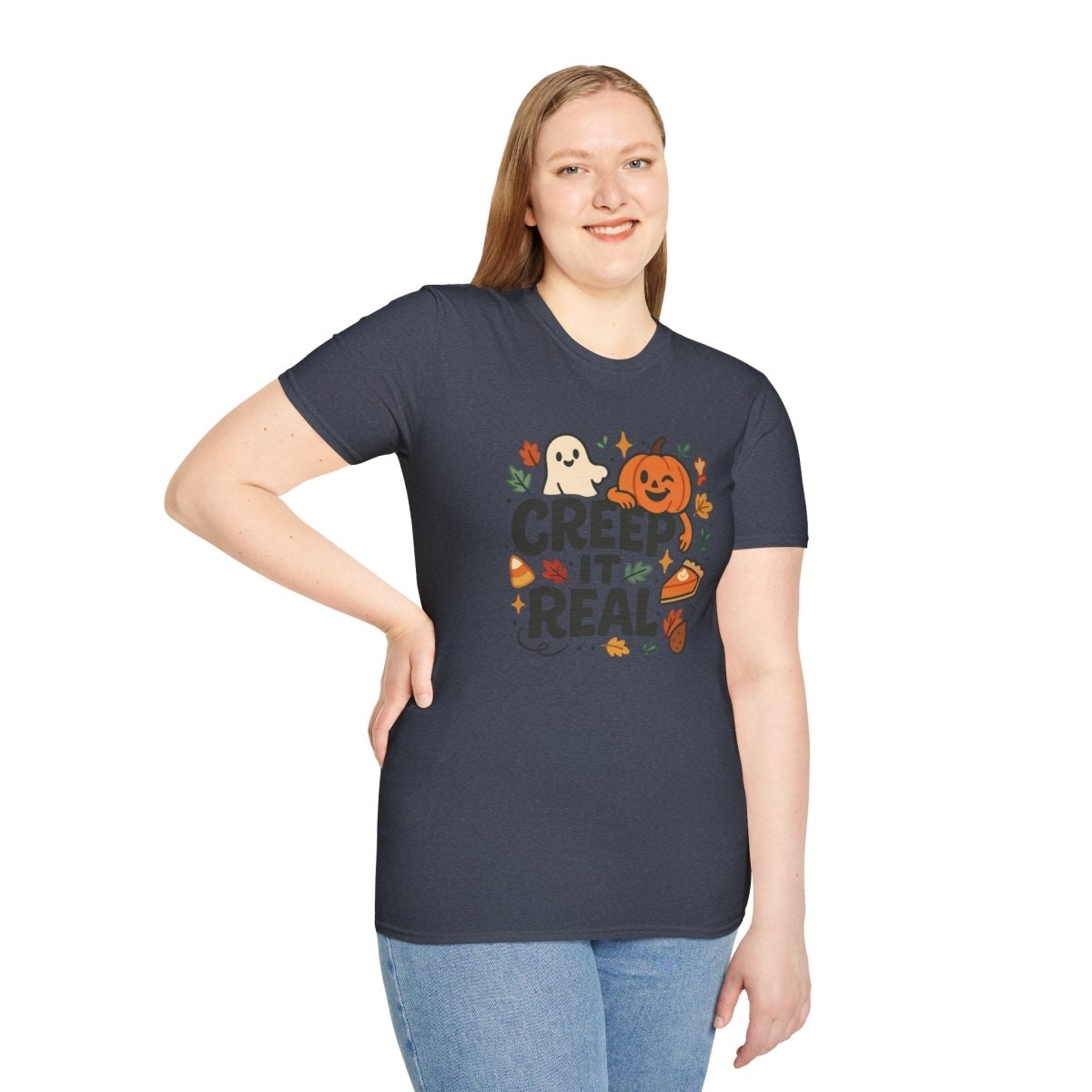"Creep It Real" Halloween T-Shirt Unisex Softstyle Tee for Fall, Halloween Costume, Autumn Vibes, Seasonal Apparel, Gift Idea - AI Tee Hero