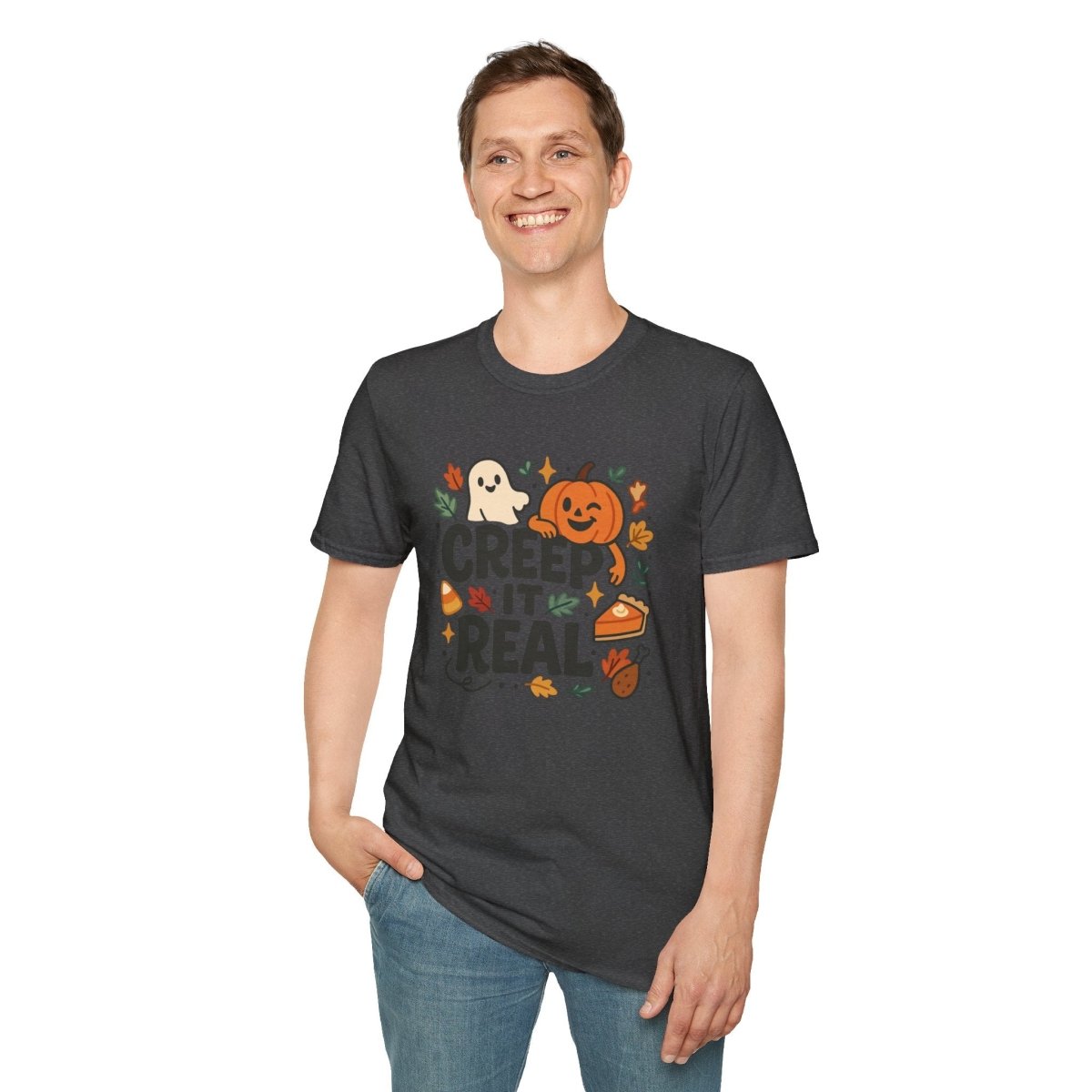 "Creep It Real" Halloween T-Shirt Unisex Softstyle Tee for Fall, Halloween Costume, Autumn Vibes, Seasonal Apparel, Gift Idea - AI Tee Hero