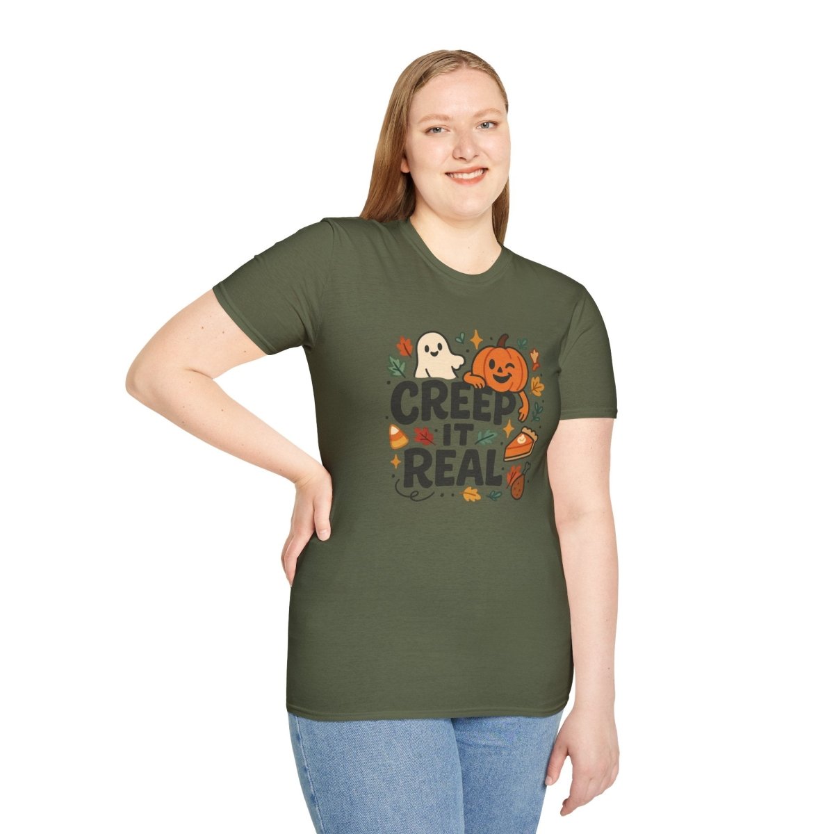 "Creep It Real" Halloween T-Shirt Unisex Softstyle Tee for Fall, Halloween Costume, Autumn Vibes, Seasonal Apparel, Gift Idea - AI Tee Hero