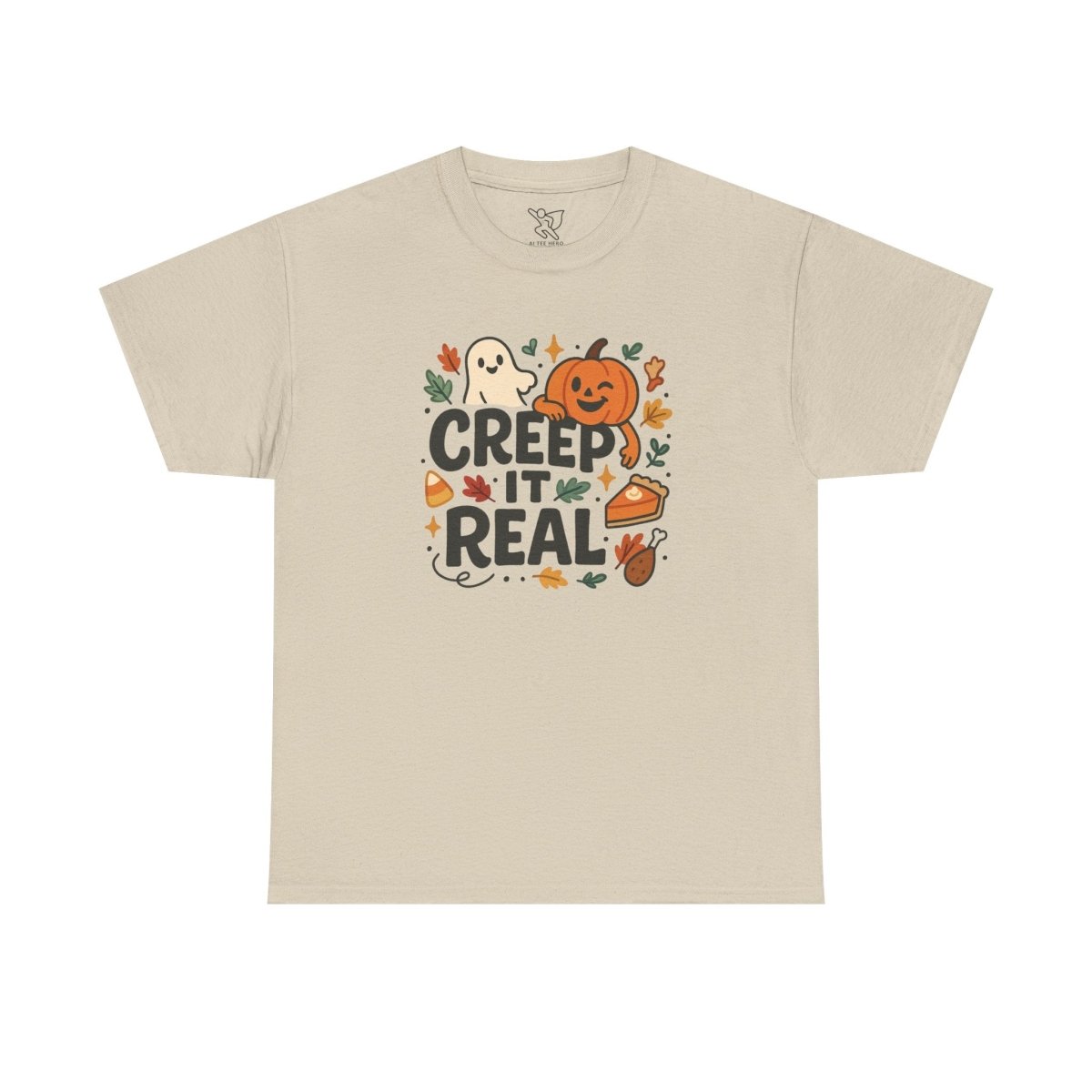 "Creep It Real" Halloween Tee, Unisex Heavy Cotton Shirt, Fall Graphic T-Shirt, Spooky Season Apparel, Cute Halloween Gift, Casual - AI Tee Hero