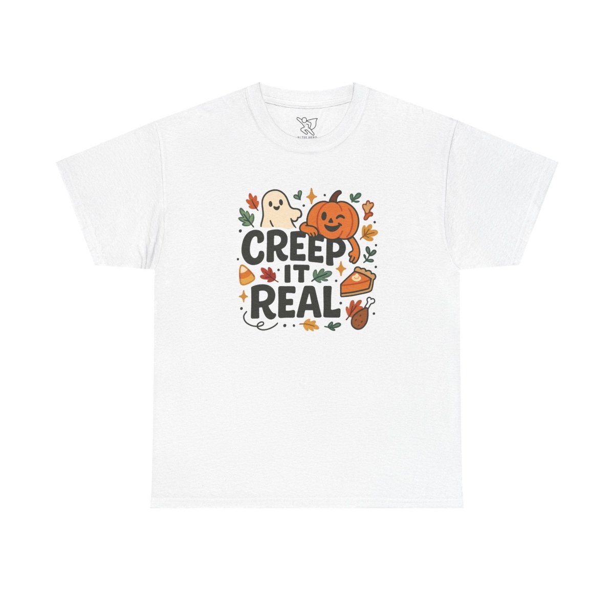 "Creep It Real" Halloween Tee, Unisex Heavy Cotton Shirt, Fall Graphic T-Shirt, Spooky Season Apparel, Cute Halloween Gift, Casual - AI Tee Hero