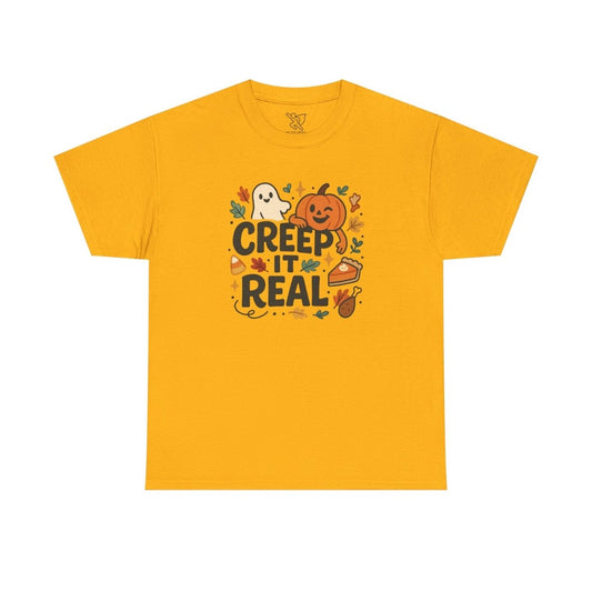 "Creep It Real" Halloween Tee, Unisex Heavy Cotton Shirt, Fall Graphic T-Shirt, Spooky Season Apparel, Cute Halloween Gift, Casual - AI Tee Hero