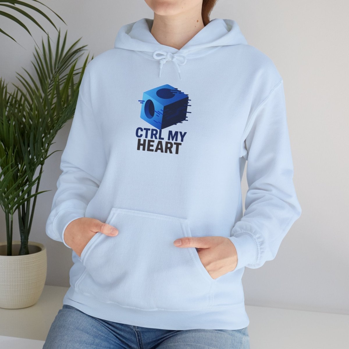 "CTRL MY HEART" CW - 1 Blue Unisex Hoodie, Tech - Inspired Sweatshirt, Gift for Gamers, Cozy Streetwear, Valentine's Day Gift - AI Tee Hero