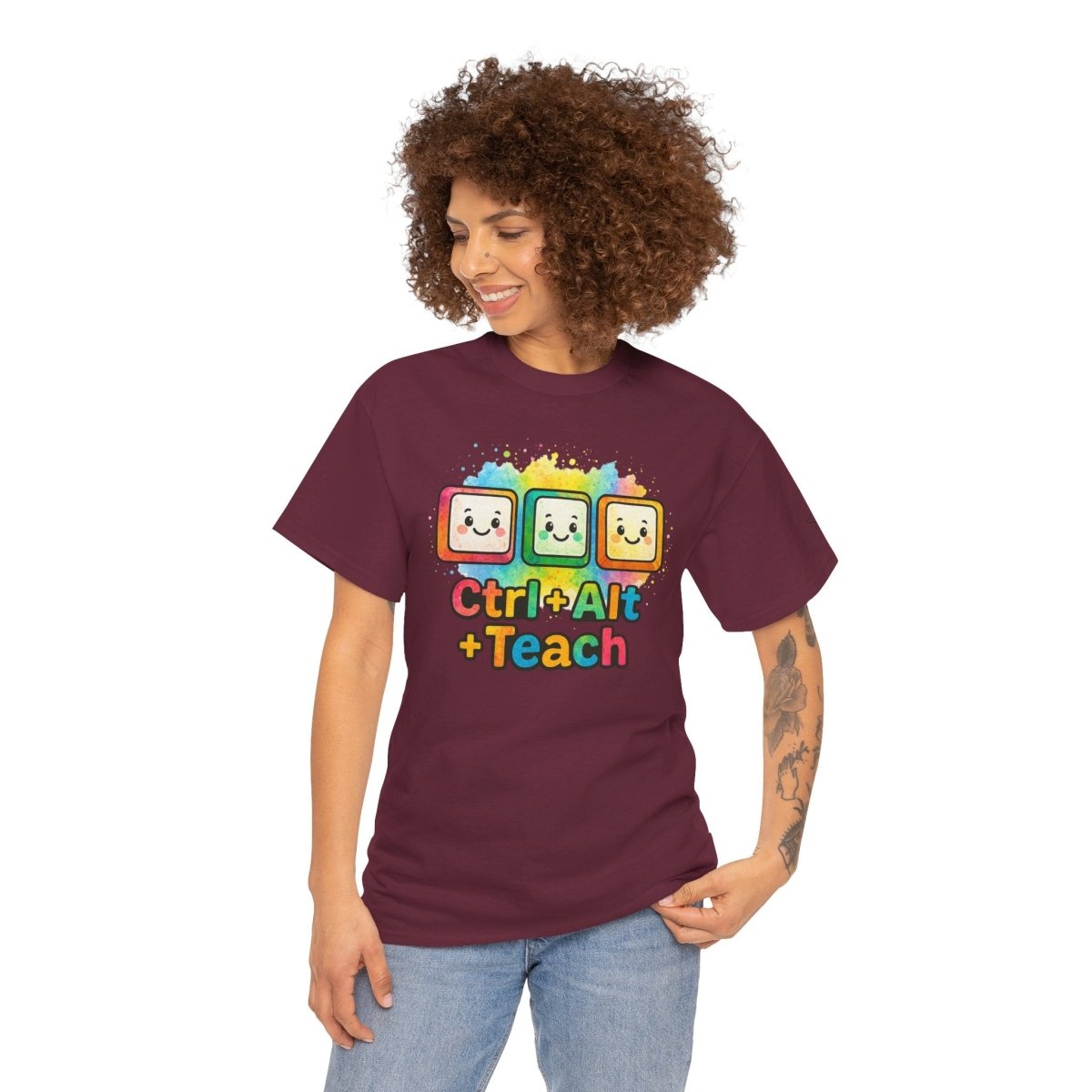 "CTRL.Alt.Teach" Colorful Teacher Tee Gift for Educators, Funny Teaching Shirt, Back to School Apparel, Classroom Humor Top - AI Tee Hero