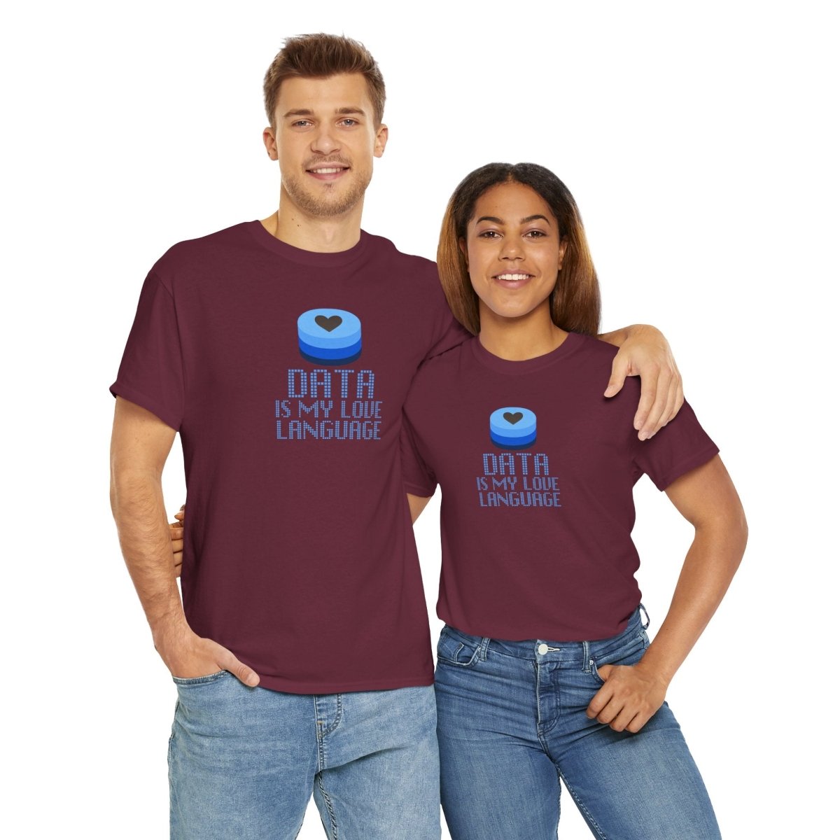 "Data is My Love Language" CW - 2 Casual Unisex Cotton T-Shirt, Tech Enthusiast Gift, Cute Data Lover Apparel, Geeky Gift for Him Her - AI Tee Hero