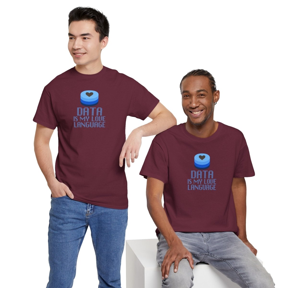 "Data is My Love Language" CW - 2 Casual Unisex Cotton T-Shirt, Tech Enthusiast Gift, Cute Data Lover Apparel, Geeky Gift for Him Her - AI Tee Hero