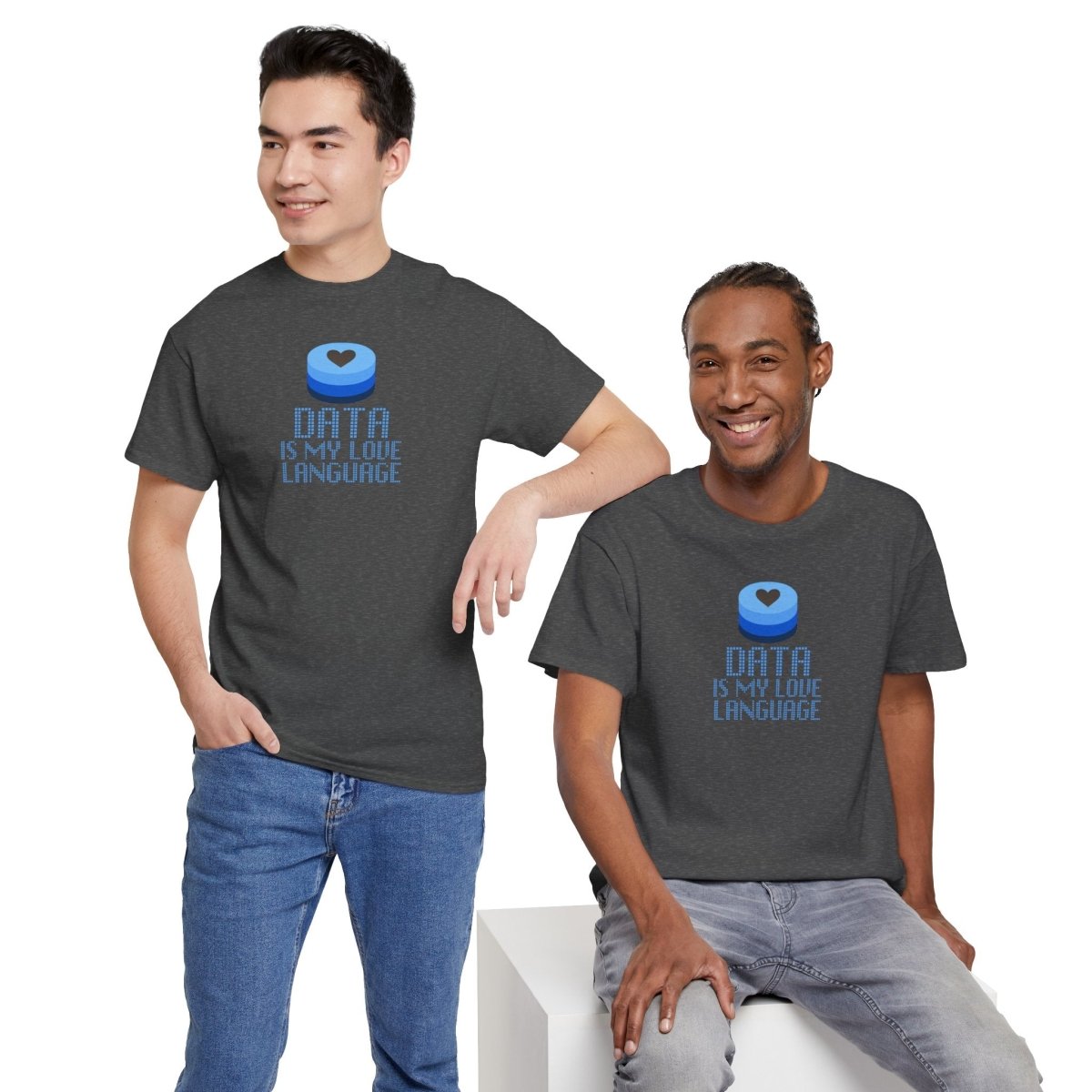 "Data is My Love Language" CW - 2 Casual Unisex Cotton T-Shirt, Tech Enthusiast Gift, Cute Data Lover Apparel, Geeky Gift for Him Her - AI Tee Hero