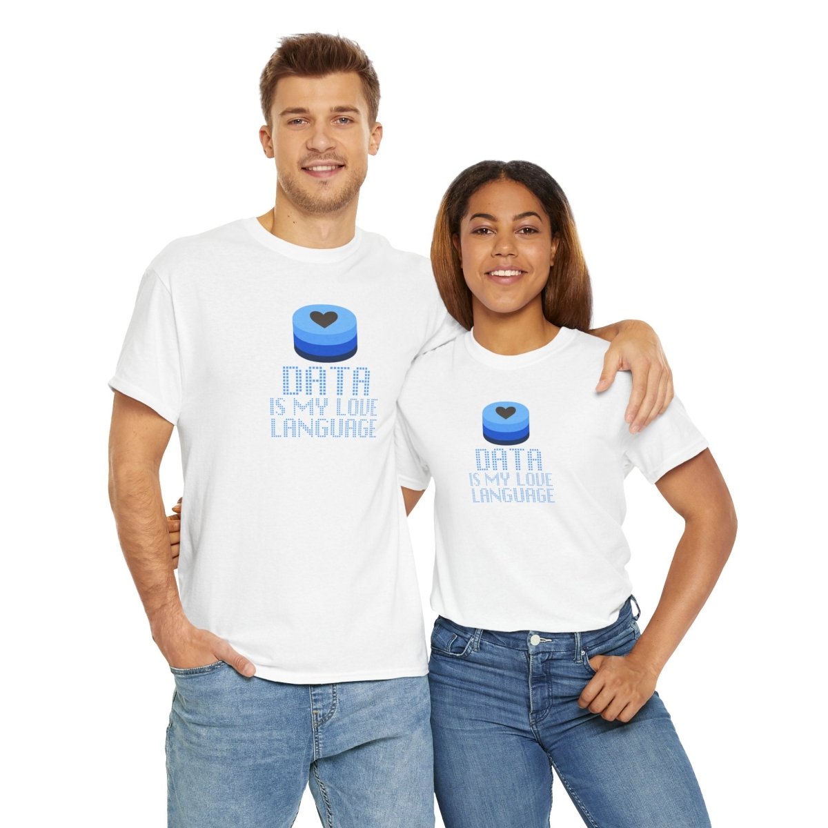 "Data is My Love Language" CW - 2 Casual Unisex Cotton T-Shirt, Tech Enthusiast Gift, Cute Data Lover Apparel, Geeky Gift for Him Her - AI Tee Hero