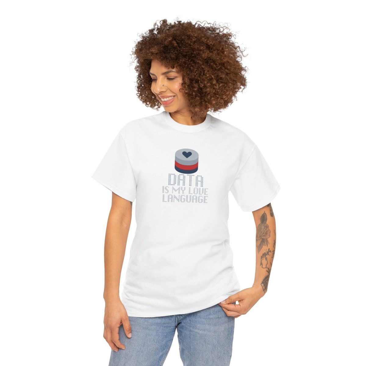 "Data is My Love Language" CW - 3 Casual Unisex Cotton T-Shirt, Tech Enthusiast Gift, Cute Data Lover Apparel, Geeky Gift for Him Her - AI Tee Hero