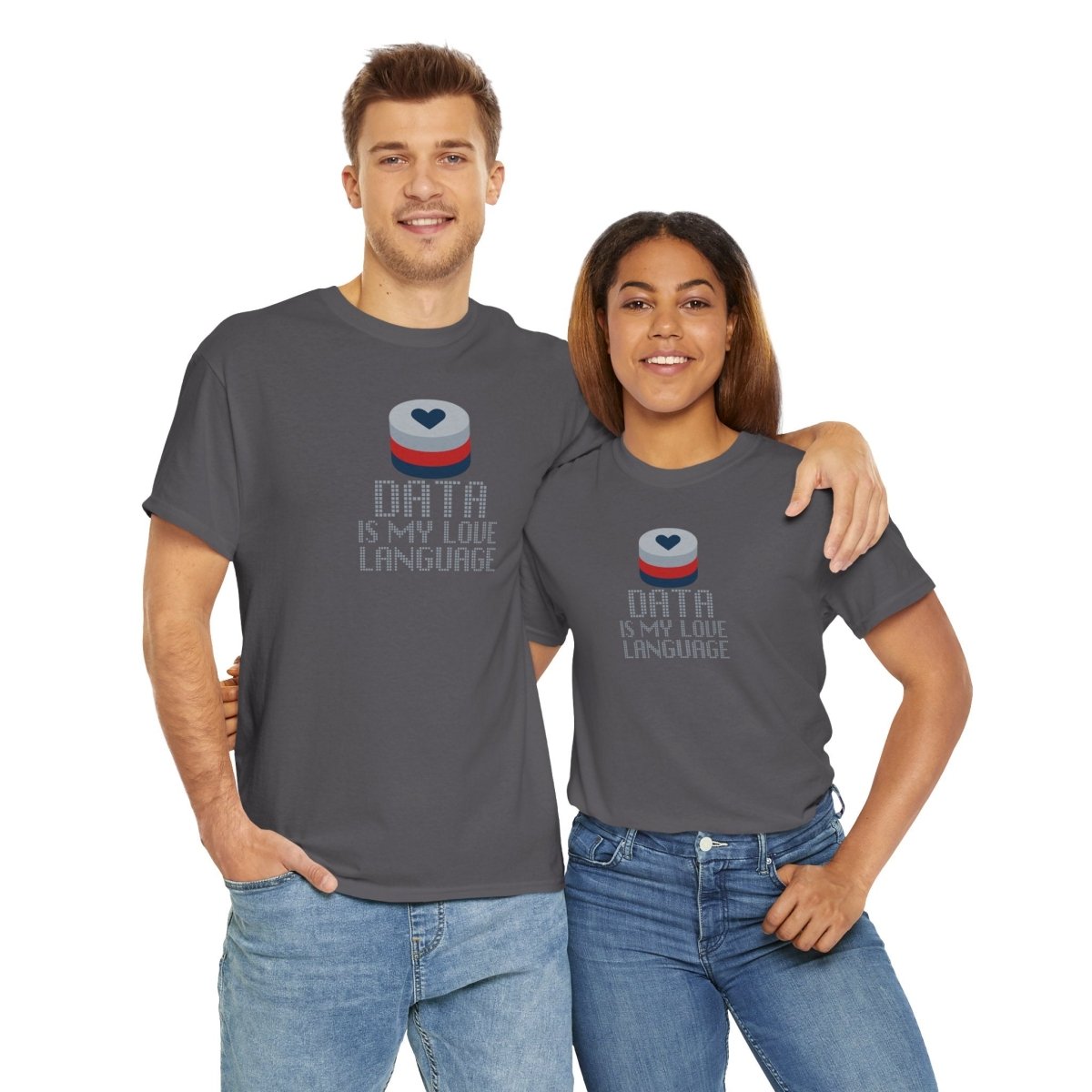 "Data is My Love Language" CW - 3 Casual Unisex Cotton T-Shirt, Tech Enthusiast Gift, Cute Data Lover Apparel, Geeky Gift for Him Her - AI Tee Hero