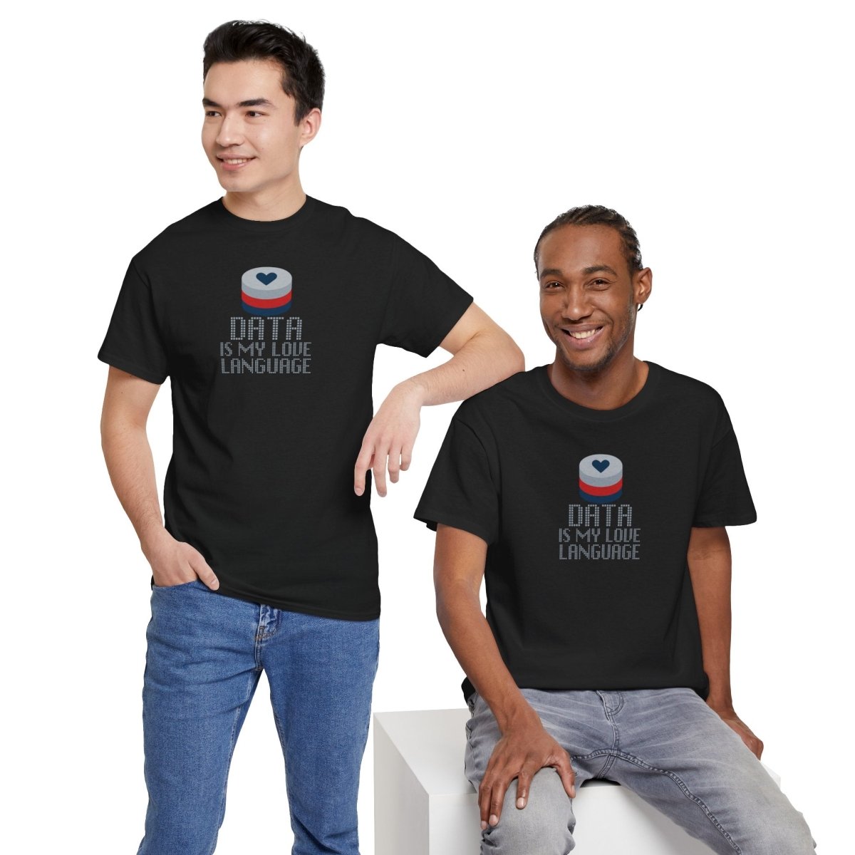 "Data is My Love Language" CW - 3 Casual Unisex Cotton T-Shirt, Tech Enthusiast Gift, Cute Data Lover Apparel, Geeky Gift for Him Her - AI Tee Hero