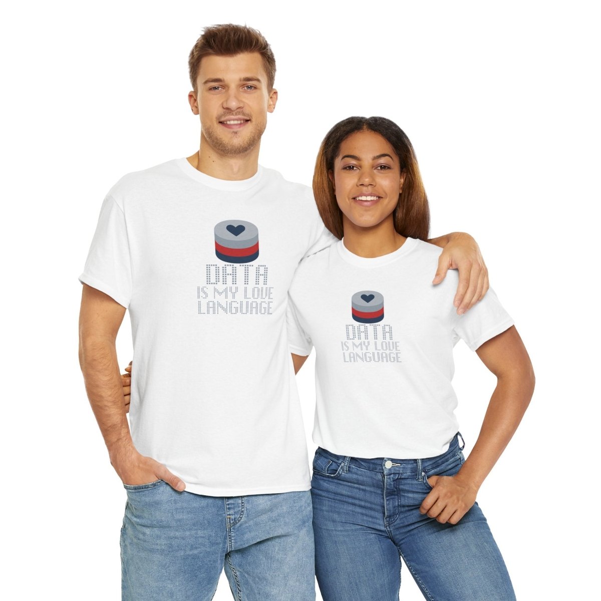 "Data is My Love Language" CW - 3 Casual Unisex Cotton T-Shirt, Tech Enthusiast Gift, Cute Data Lover Apparel, Geeky Gift for Him Her - AI Tee Hero