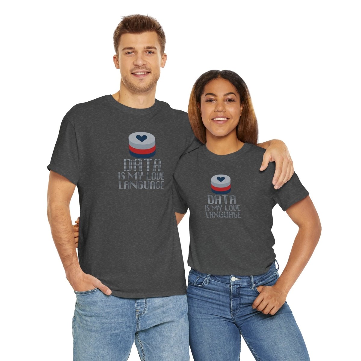 "Data is My Love Language" CW - 3 Casual Unisex Cotton T-Shirt, Tech Enthusiast Gift, Cute Data Lover Apparel, Geeky Gift for Him Her - AI Tee Hero