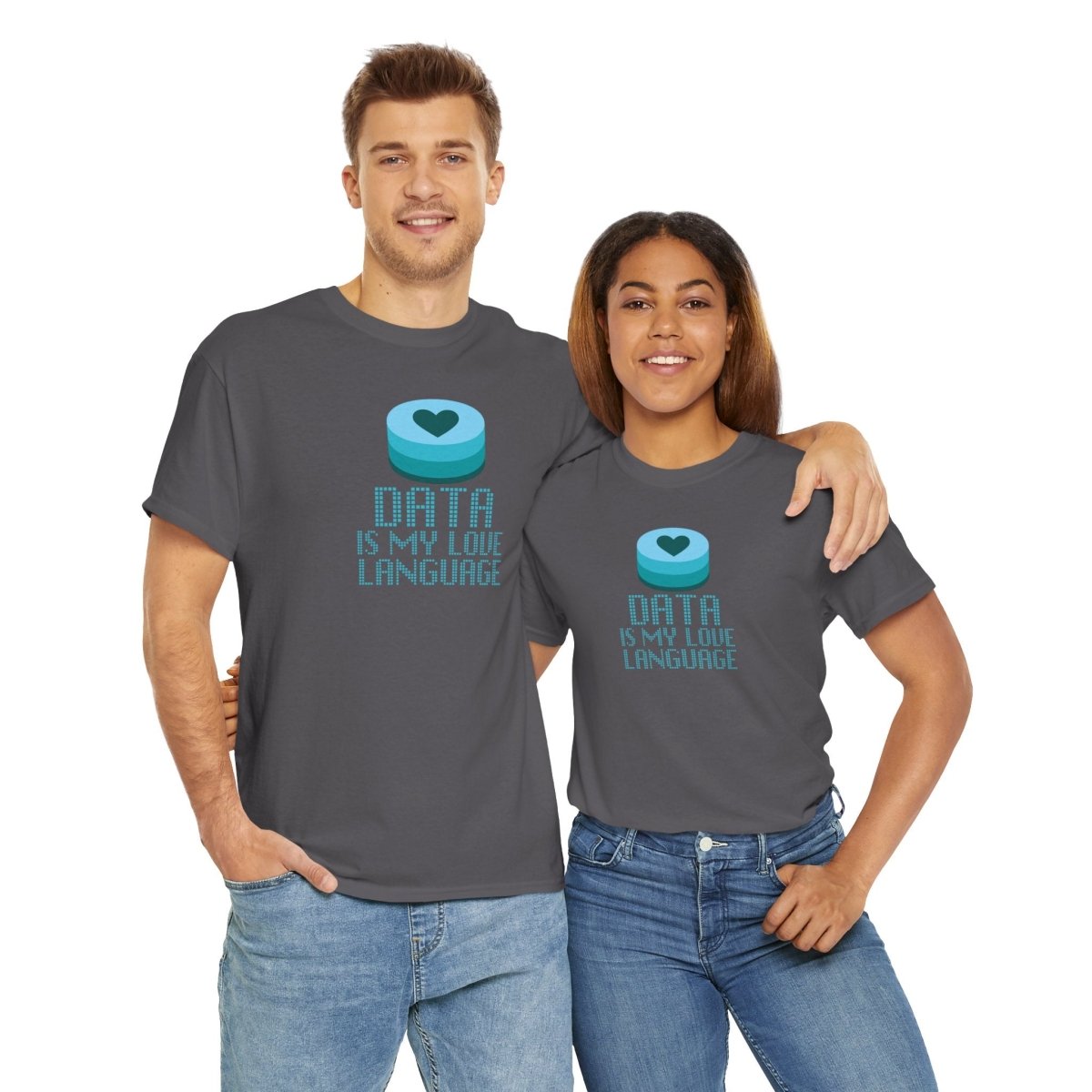 "Data is My Love Language" CW - 4 Casual Unisex Cotton T-Shirt, Tech Enthusiast Gift, Cute Data Lover Apparel, Geeky Gift for Him Her - AI Tee Hero