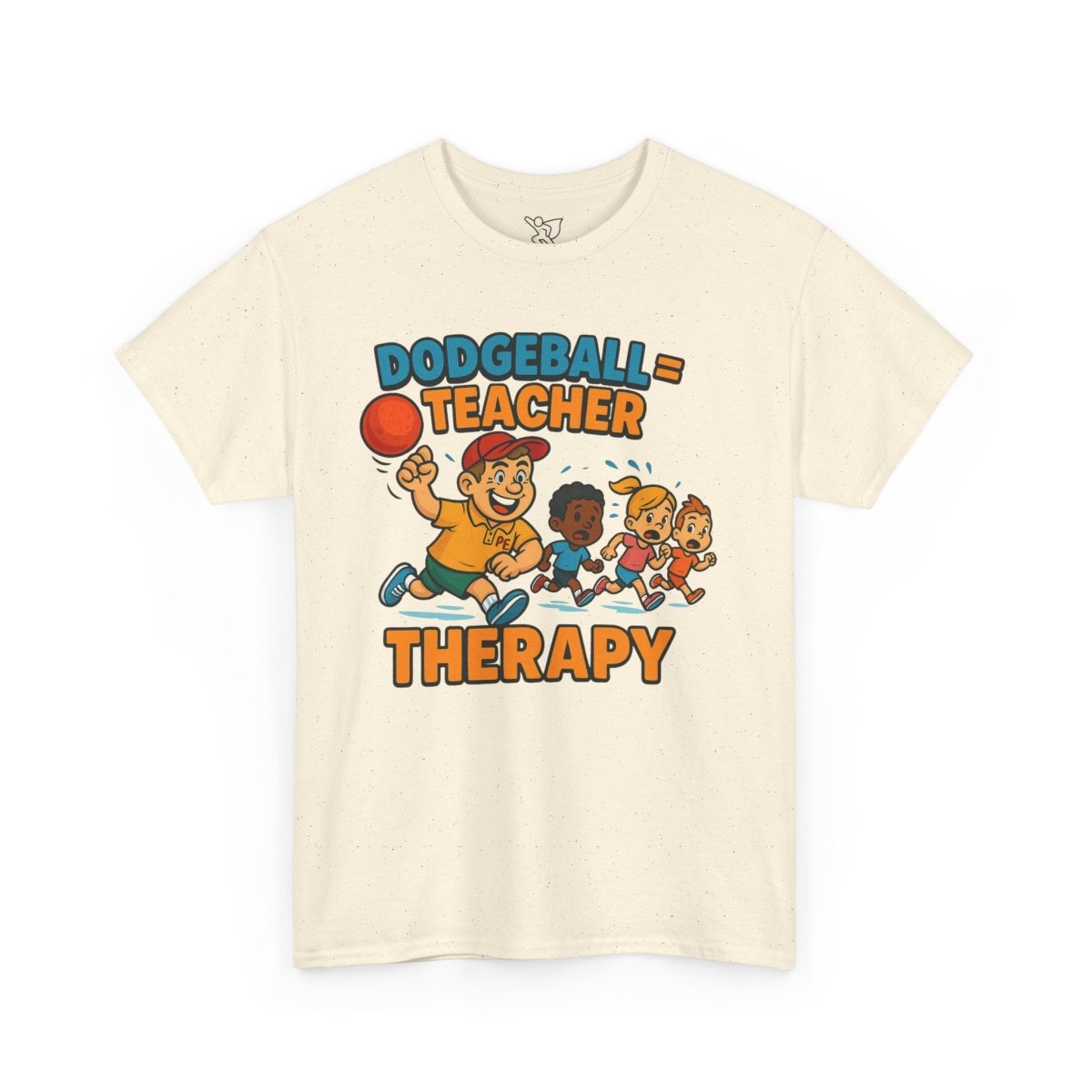 "Dodgeball = Teacher Therapy" Energetic P.E. Teacher Tee, Unisex Cotton Shirt, Fun Sports Apparel, Gift for Coaches, Back - to - School - AI Tee Hero