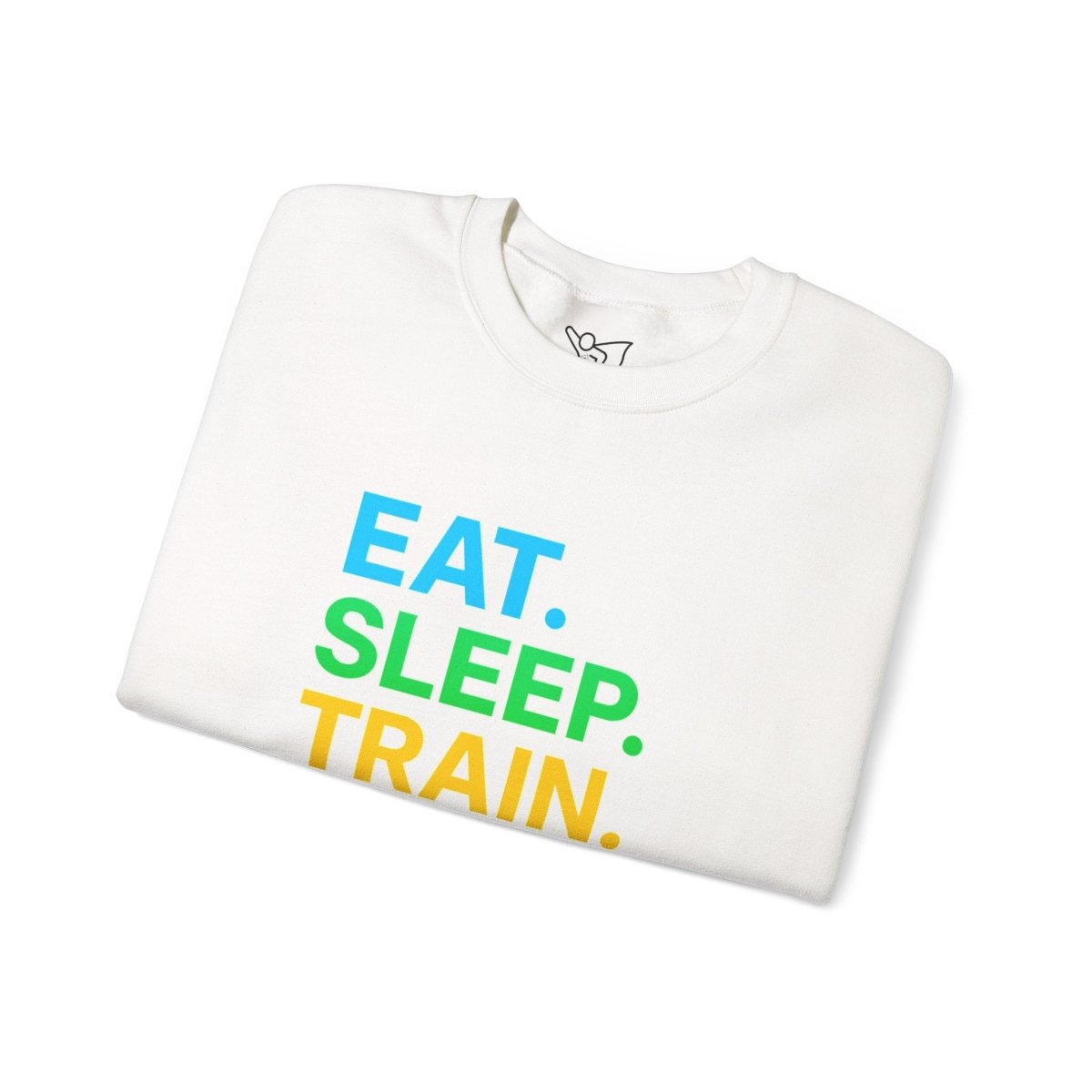 "EAT.SLEEP.TRAIN.REPEAT." Fitness Crewneck Sweatshirt - Ideal for Gym Lovers, Athletes, Workout Gear, Gift Idea for Health Buff MINDSet - AI Tee Hero