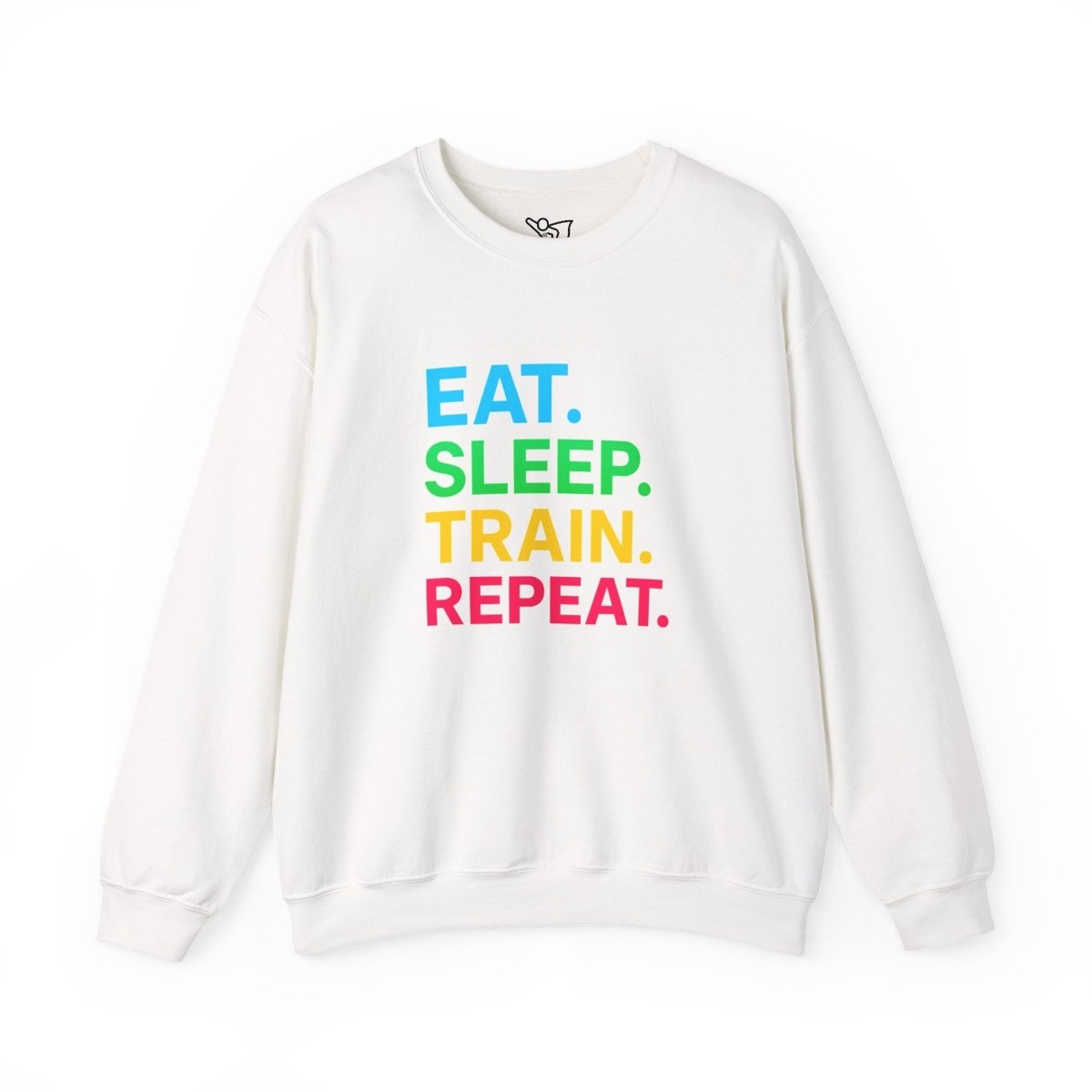 "EAT.SLEEP.TRAIN.REPEAT." Fitness Crewneck Sweatshirt - Ideal for Gym Lovers, Athletes, Workout Gear, Gift Idea for Health Buff MINDSet - AI Tee Hero
