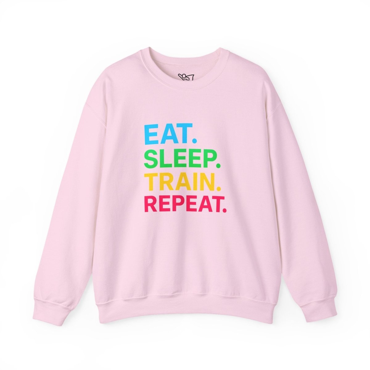 "EAT.SLEEP.TRAIN.REPEAT." Fitness Crewneck Sweatshirt - Ideal for Gym Lovers, Athletes, Workout Gear, Gift Idea for Health Buff MINDSet - AI Tee Hero