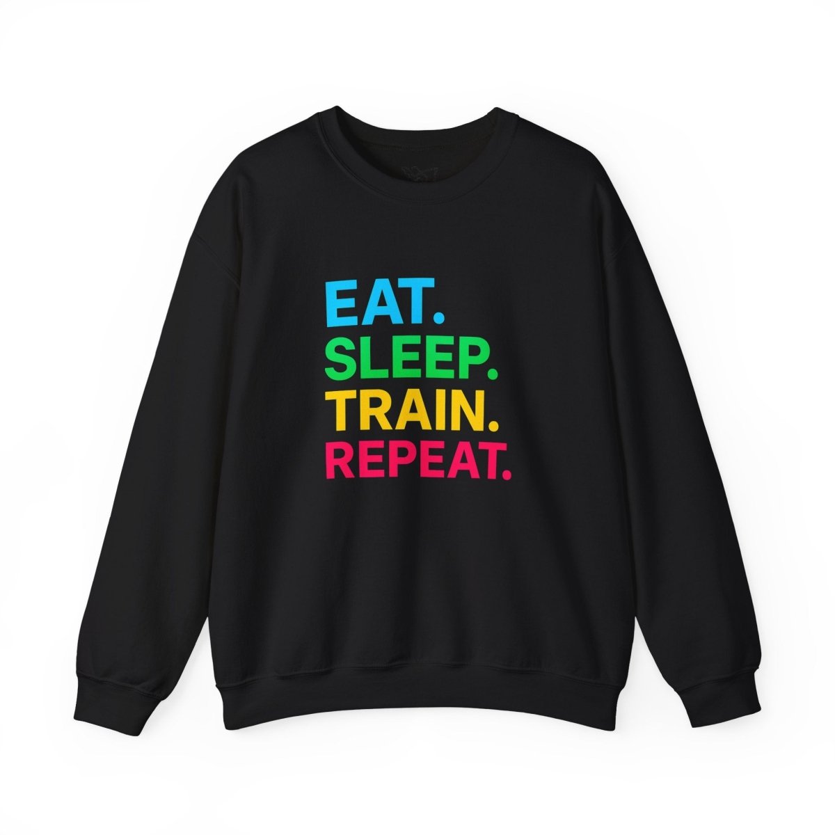 "EAT.SLEEP.TRAIN.REPEAT." Fitness Crewneck Sweatshirt - Ideal for Gym Lovers, Athletes, Workout Gear, Gift Idea for Health Buff MINDSet - AI Tee Hero