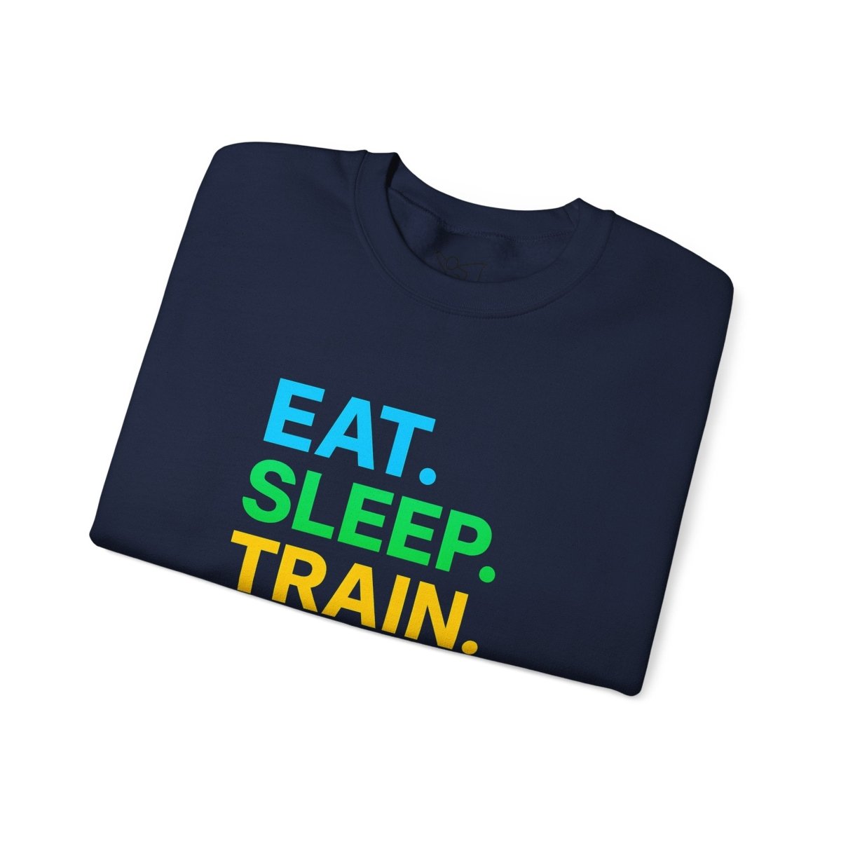 "EAT.SLEEP.TRAIN.REPEAT." Fitness Crewneck Sweatshirt - Ideal for Gym Lovers, Athletes, Workout Gear, Gift Idea for Health Buff MINDSet - AI Tee Hero