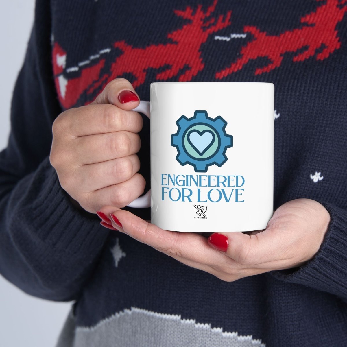 "Engineered for Love" Ceramic Mug - Coffee Lover's Gift, Personalized Drinkware, Customized Latte Cup, Unique Holiday Present, Tea [...] - AI Tee Hero