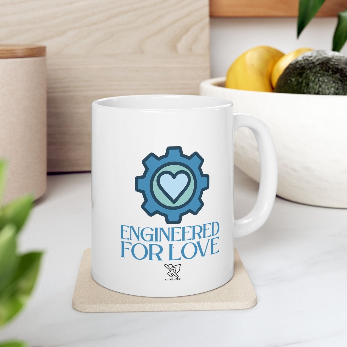 "Engineered for Love" Ceramic Mug - Coffee Lover's Gift, Personalized Drinkware, Customized Latte Cup, Unique Holiday Present, Tea [...] - AI Tee Hero