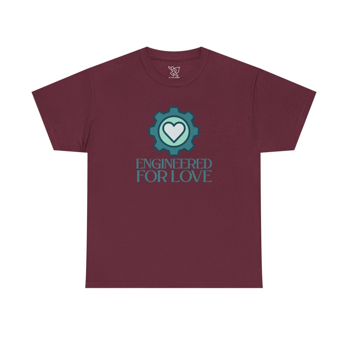 "Engineered for Love" Unisex Heavy Cotton Tee, Gift for Him/Her, Valentine's Day Shirt, Casual Wear CW - 1 Teal - AI Tee Hero