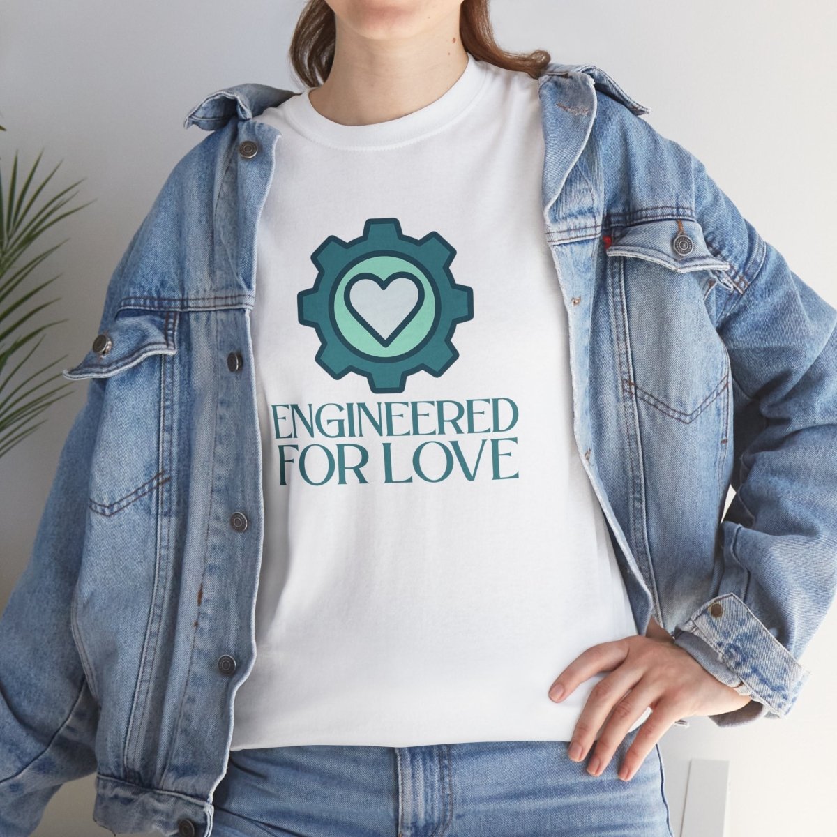 "Engineered for Love" Unisex Heavy Cotton Tee, Gift for Him/Her, Valentine's Day Shirt, Casual Wear CW - 1 Teal - AI Tee Hero