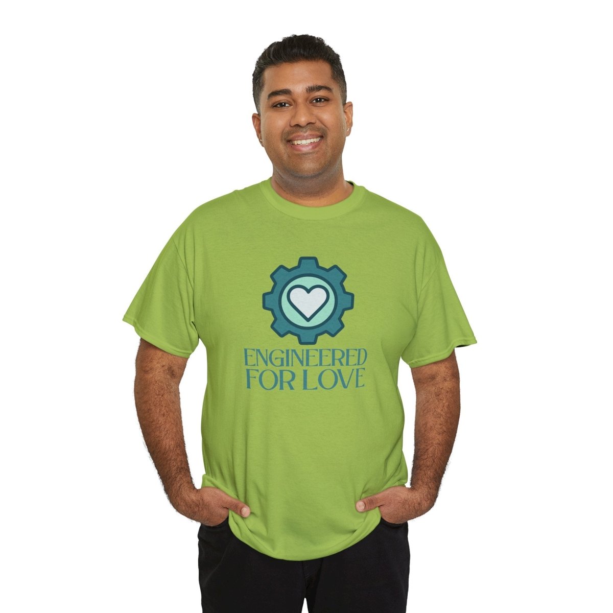 "Engineered for Love" Unisex Heavy Cotton Tee, Gift for Him/Her, Valentine's Day Shirt, Casual Wear CW - 1 Teal - AI Tee Hero
