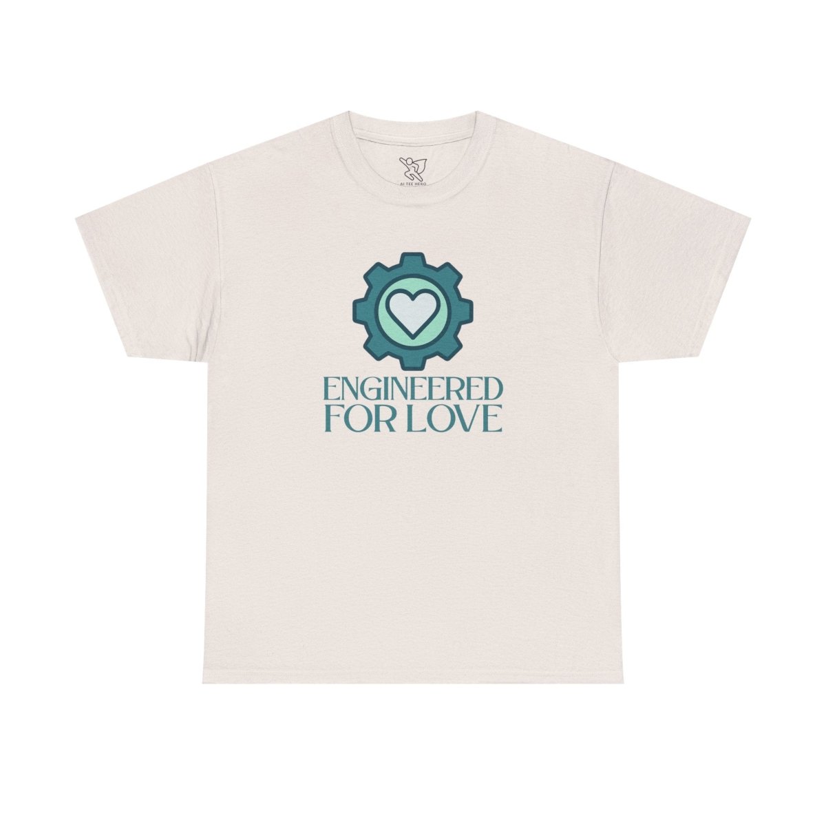 "Engineered for Love" Unisex Heavy Cotton Tee, Gift for Him/Her, Valentine's Day Shirt, Casual Wear CW - 1 Teal - AI Tee Hero