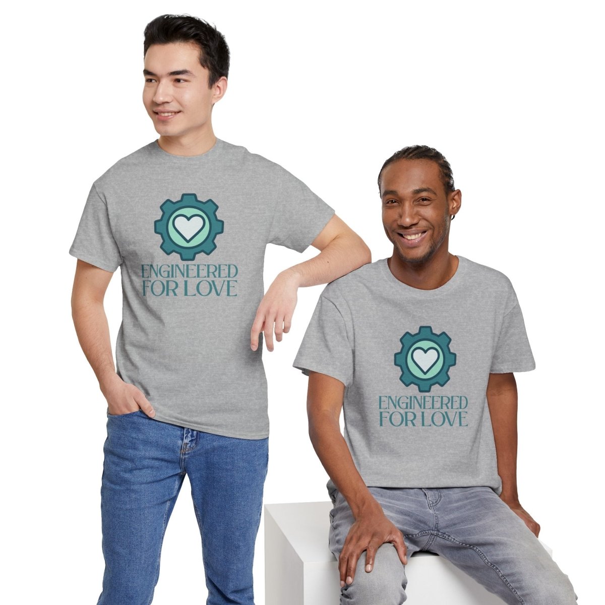 "Engineered for Love" Unisex Heavy Cotton Tee, Gift for Him/Her, Valentine's Day Shirt, Casual Wear CW - 1 Teal - AI Tee Hero