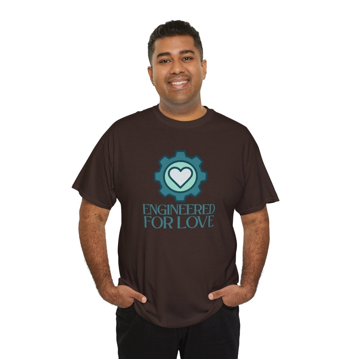 "Engineered for Love" Unisex Heavy Cotton Tee, Gift for Him/Her, Valentine's Day Shirt, Casual Wear CW - 1 Teal - AI Tee Hero