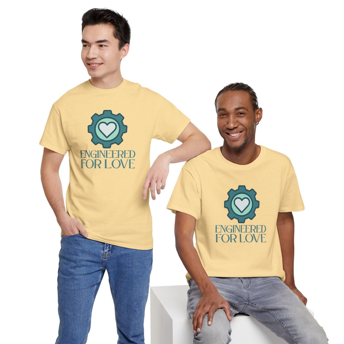 "Engineered for Love" Unisex Heavy Cotton Tee, Gift for Him/Her, Valentine's Day Shirt, Casual Wear CW - 1 Teal - AI Tee Hero