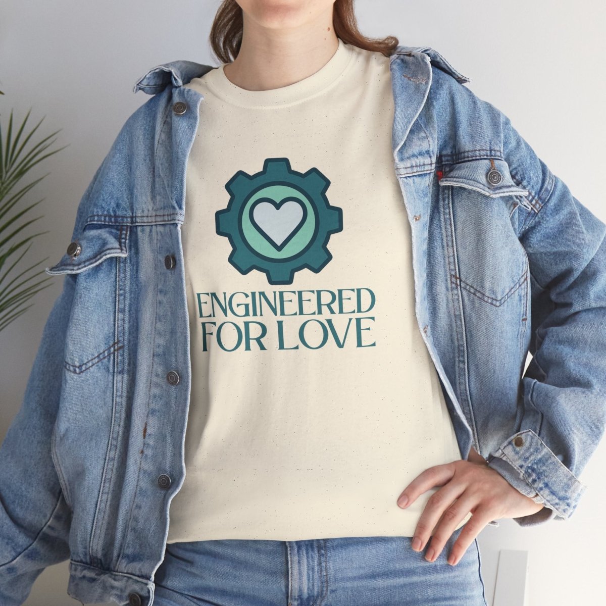 "Engineered for Love" Unisex Heavy Cotton Tee, Gift for Him/Her, Valentine's Day Shirt, Casual Wear CW - 1 Teal - AI Tee Hero