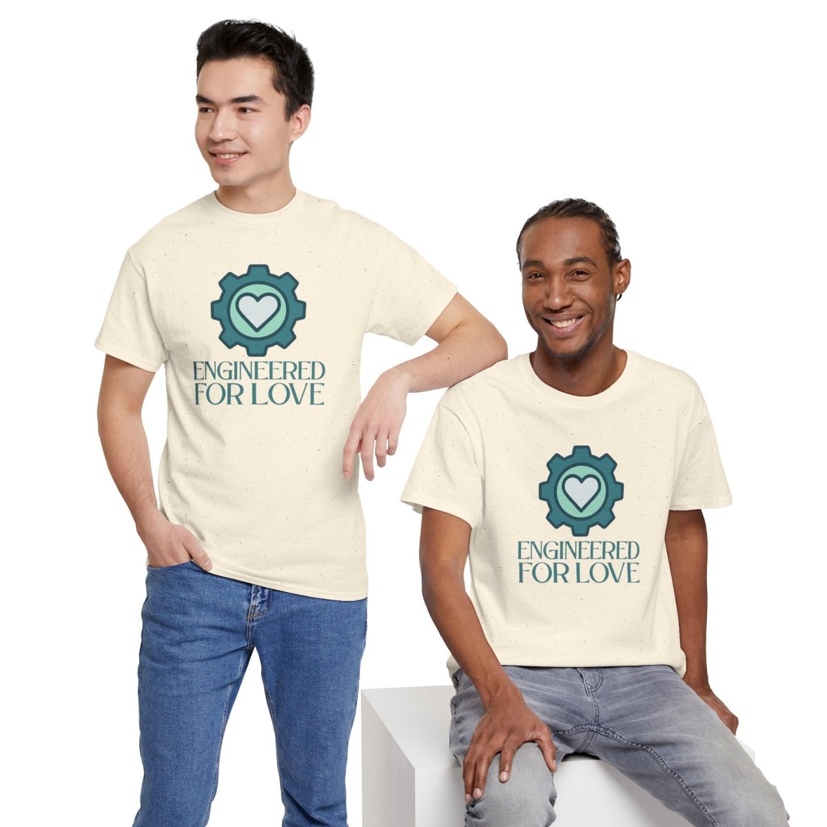 "Engineered for Love" Unisex Heavy Cotton Tee, Gift for Him/Her, Valentine's Day Shirt, Casual Wear CW - 1 Teal - AI Tee Hero