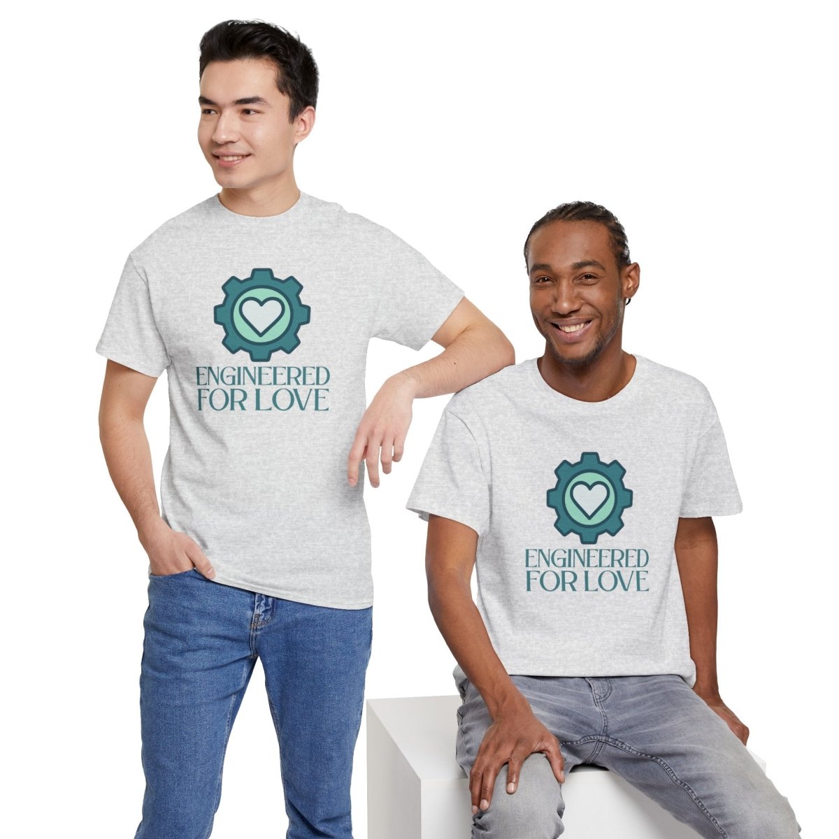 "Engineered for Love" Unisex Heavy Cotton Tee, Gift for Him/Her, Valentine's Day Shirt, Casual Wear CW - 1 Teal - AI Tee Hero
