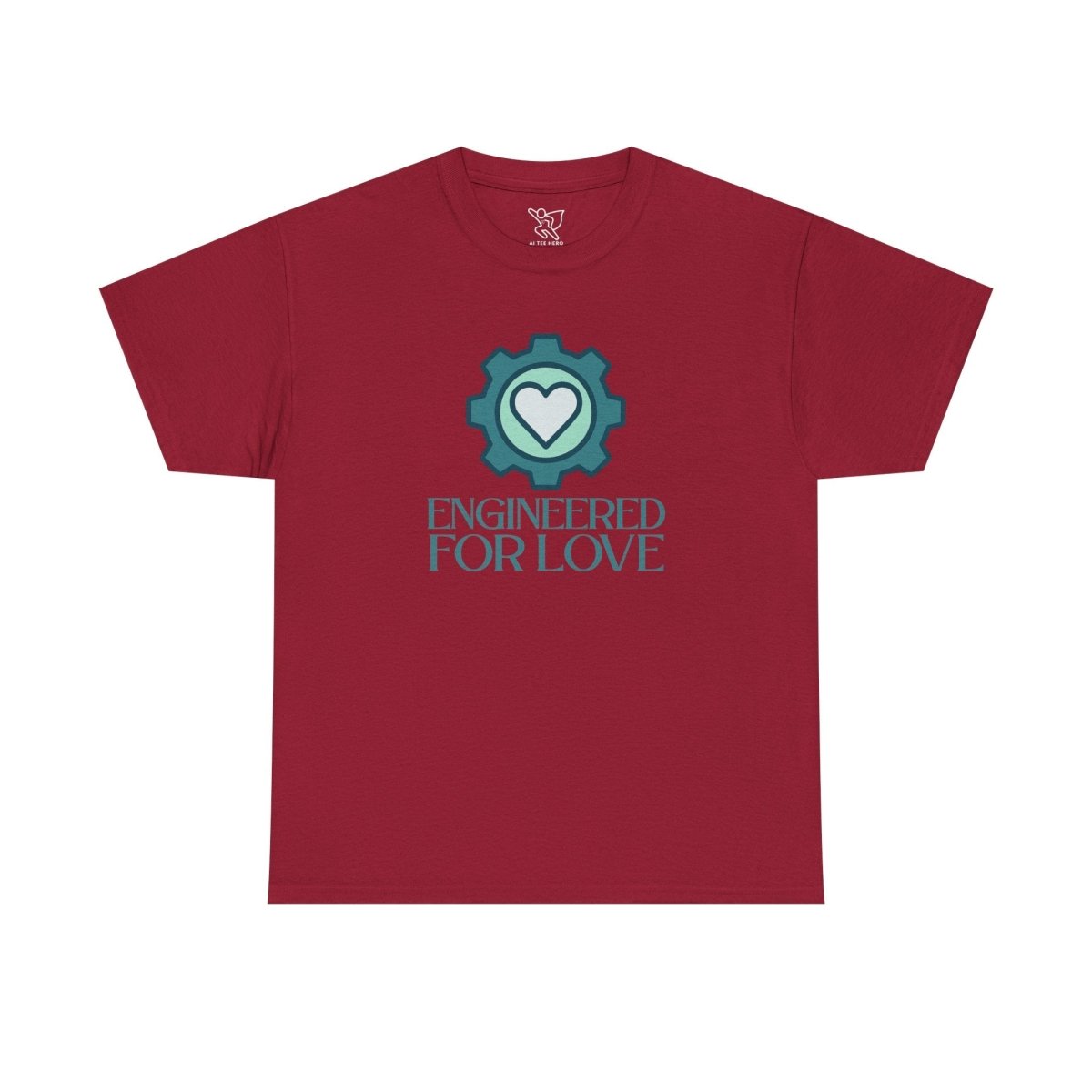 "Engineered for Love" Unisex Heavy Cotton Tee, Gift for Him/Her, Valentine's Day Shirt, Casual Wear CW - 1 Teal - AI Tee Hero