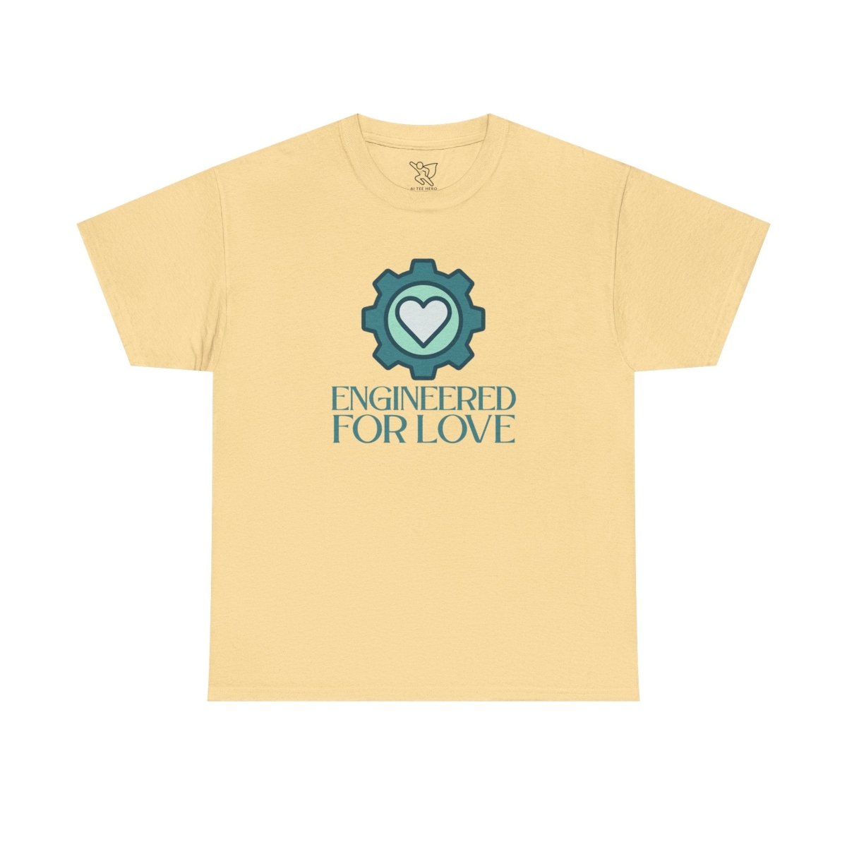 "Engineered for Love" Unisex Heavy Cotton Tee, Gift for Him/Her, Valentine's Day Shirt, Casual Wear CW - 1 Teal - AI Tee Hero