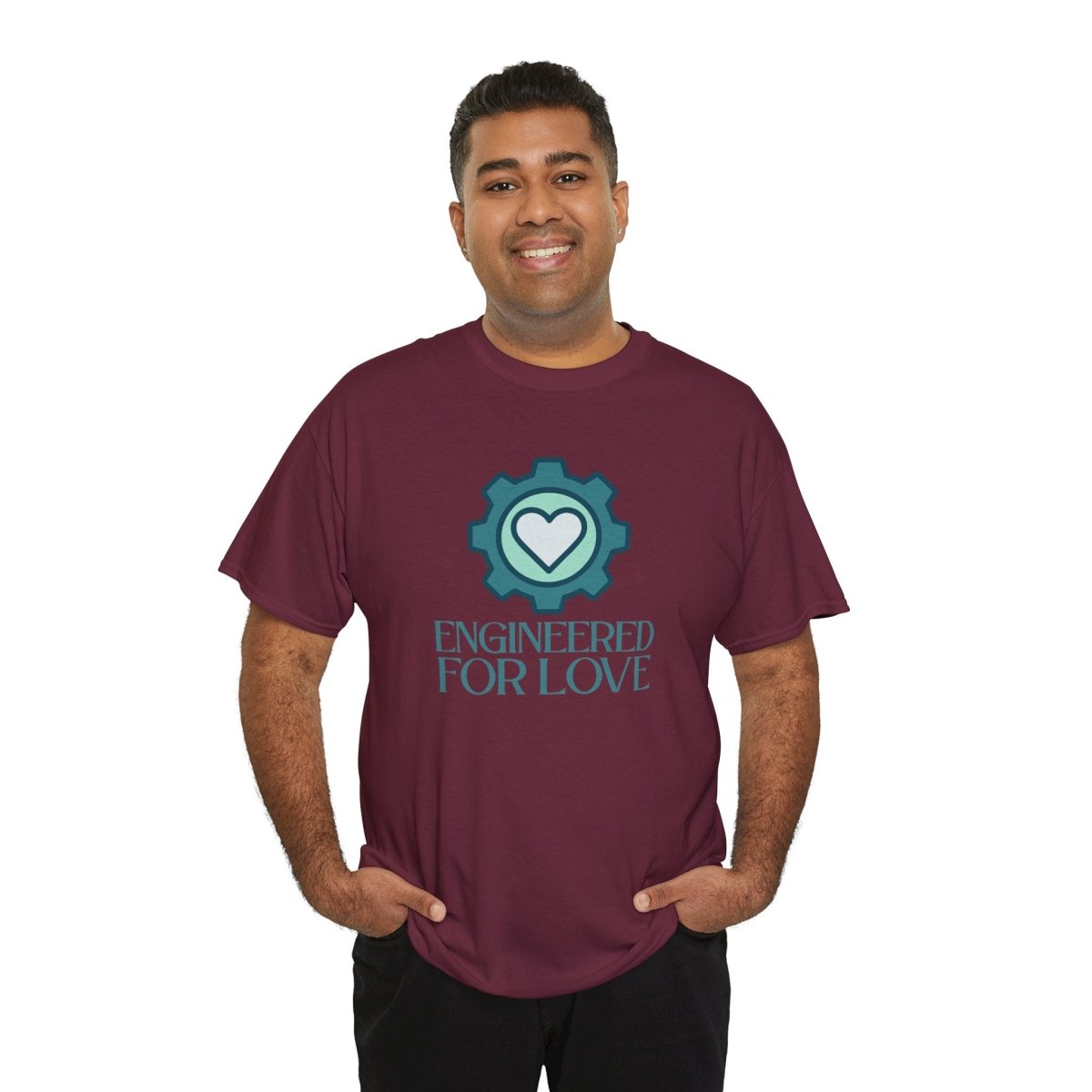 "Engineered for Love" Unisex Heavy Cotton Tee, Gift for Him/Her, Valentine's Day Shirt, Casual Wear CW - 1 Teal - AI Tee Hero