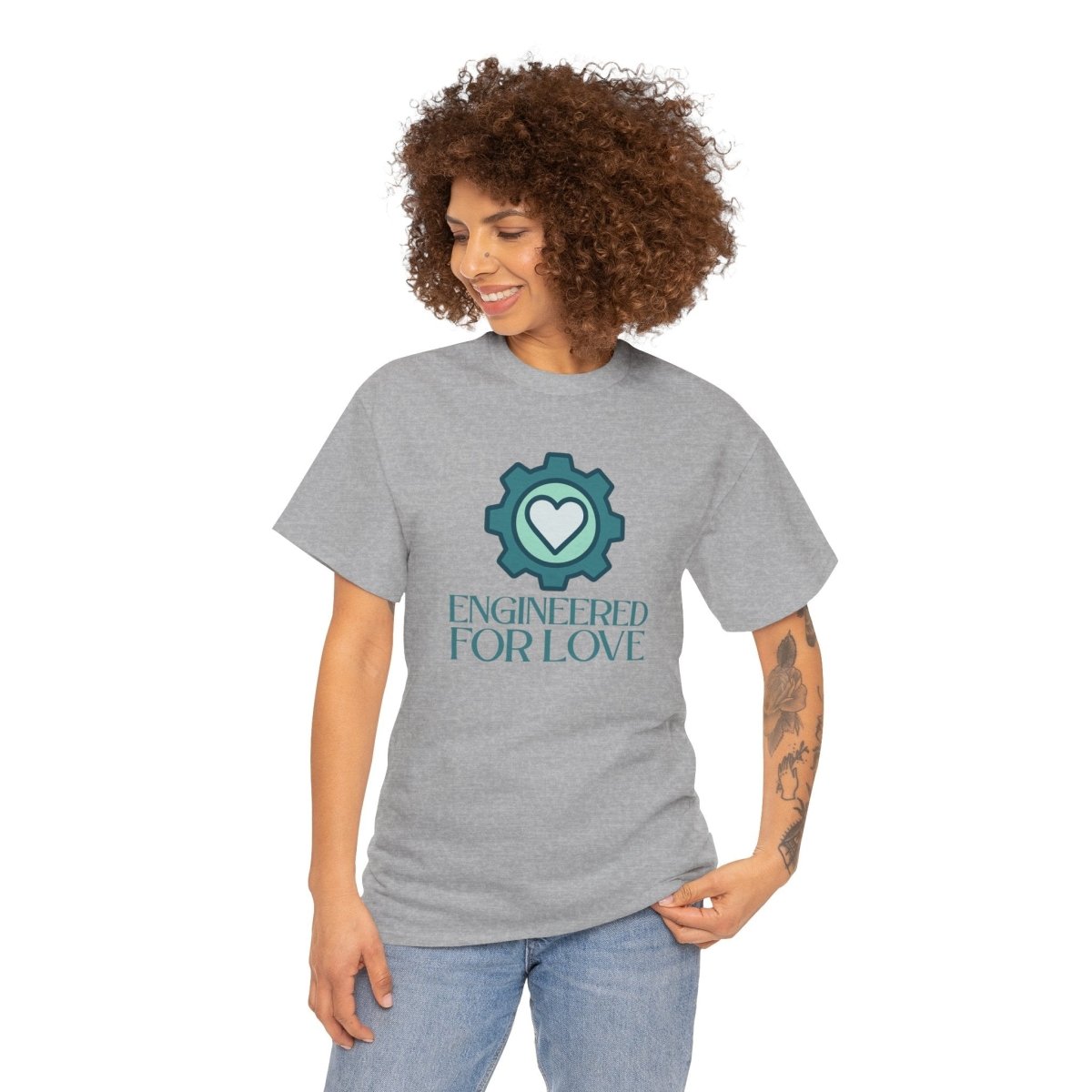 "Engineered for Love" Unisex Heavy Cotton Tee, Gift for Him/Her, Valentine's Day Shirt, Casual Wear CW - 1 Teal - AI Tee Hero