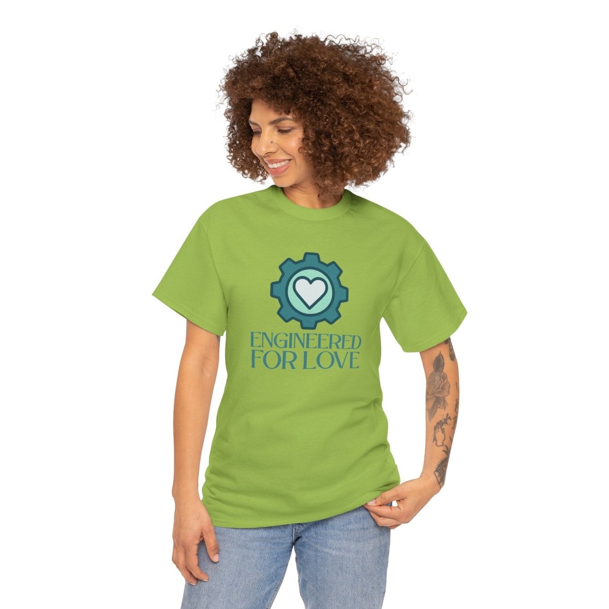 "Engineered for Love" Unisex Heavy Cotton Tee, Gift for Him/Her, Valentine's Day Shirt, Casual Wear CW - 1 Teal - AI Tee Hero
