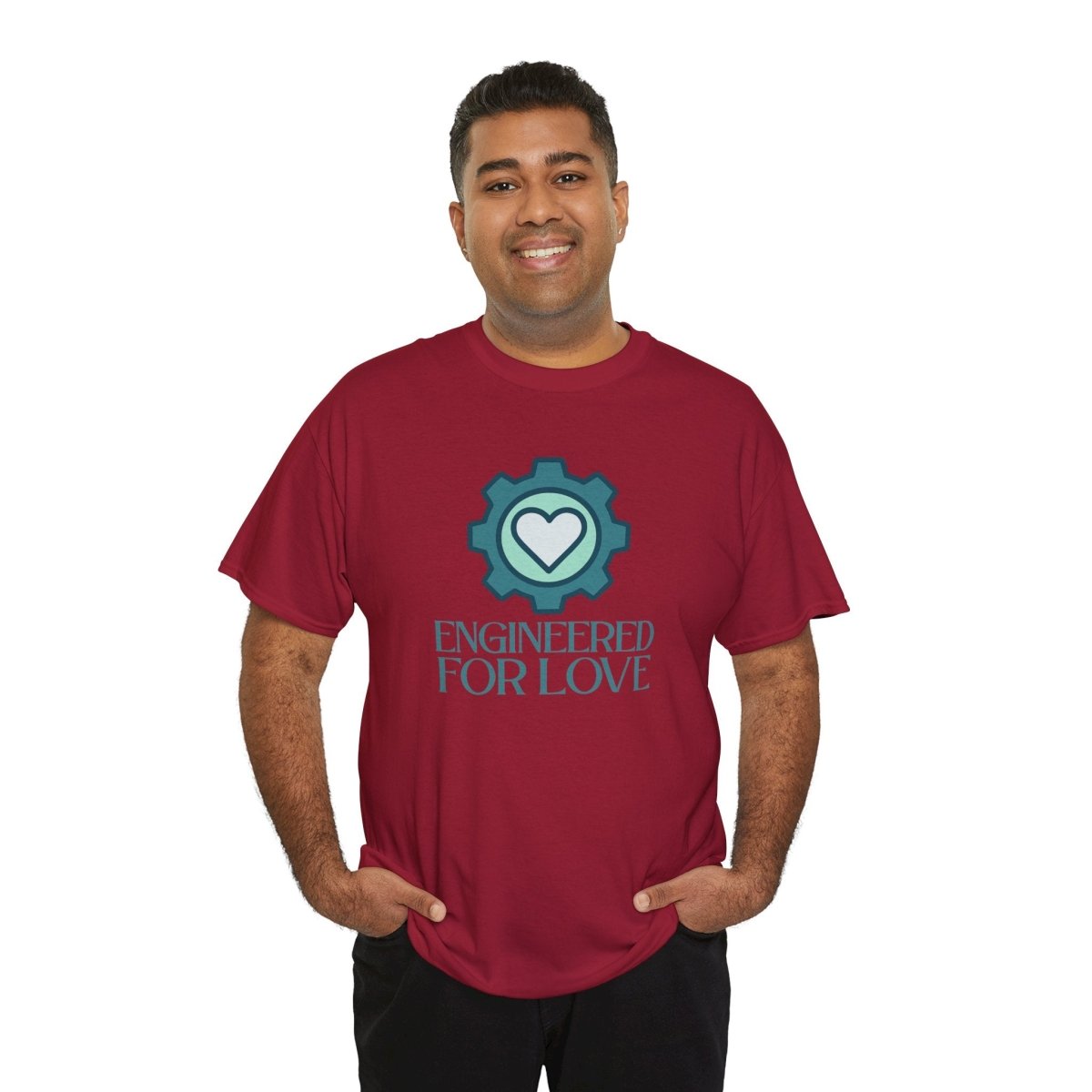 "Engineered for Love" Unisex Heavy Cotton Tee, Gift for Him/Her, Valentine's Day Shirt, Casual Wear CW - 1 Teal - AI Tee Hero