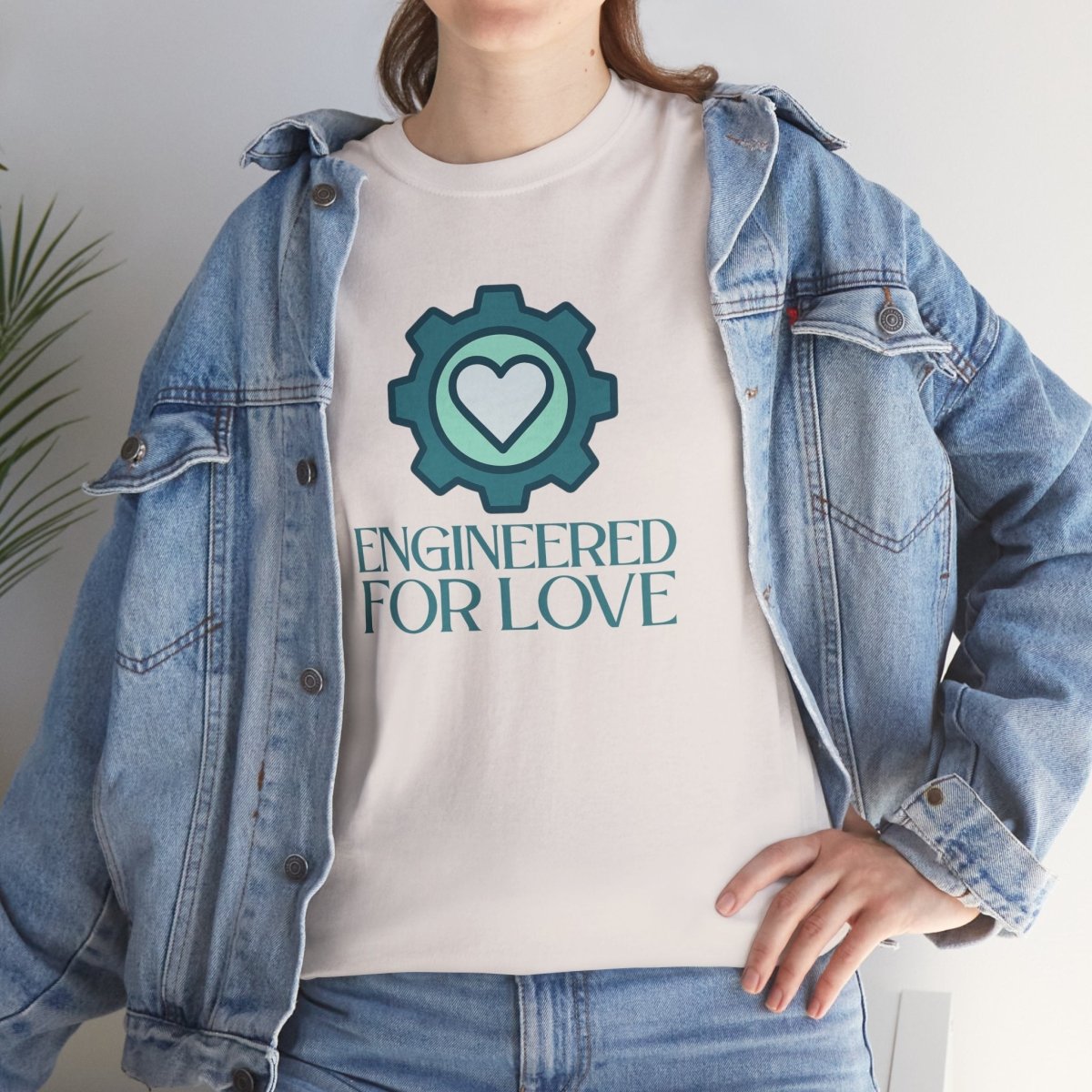 "Engineered for Love" Unisex Heavy Cotton Tee, Gift for Him/Her, Valentine's Day Shirt, Casual Wear CW - 1 Teal - AI Tee Hero