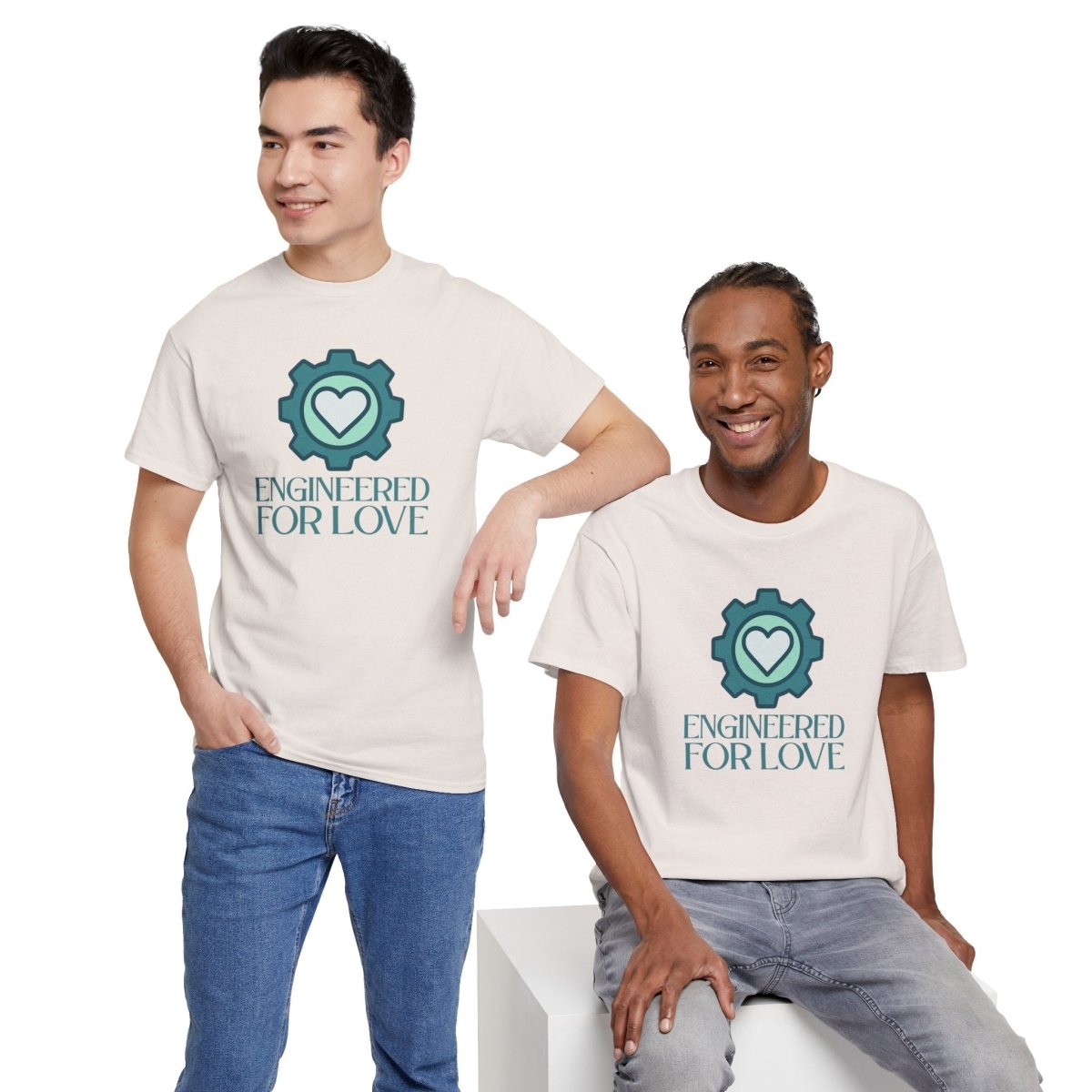 "Engineered for Love" Unisex Heavy Cotton Tee, Gift for Him/Her, Valentine's Day Shirt, Casual Wear CW - 1 Teal - AI Tee Hero