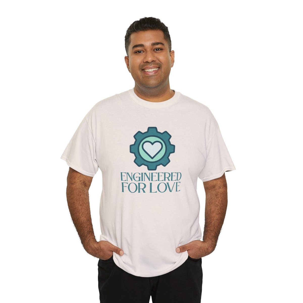"Engineered for Love" Unisex Heavy Cotton Tee, Gift for Him/Her, Valentine's Day Shirt, Casual Wear CW - 1 Teal - AI Tee Hero