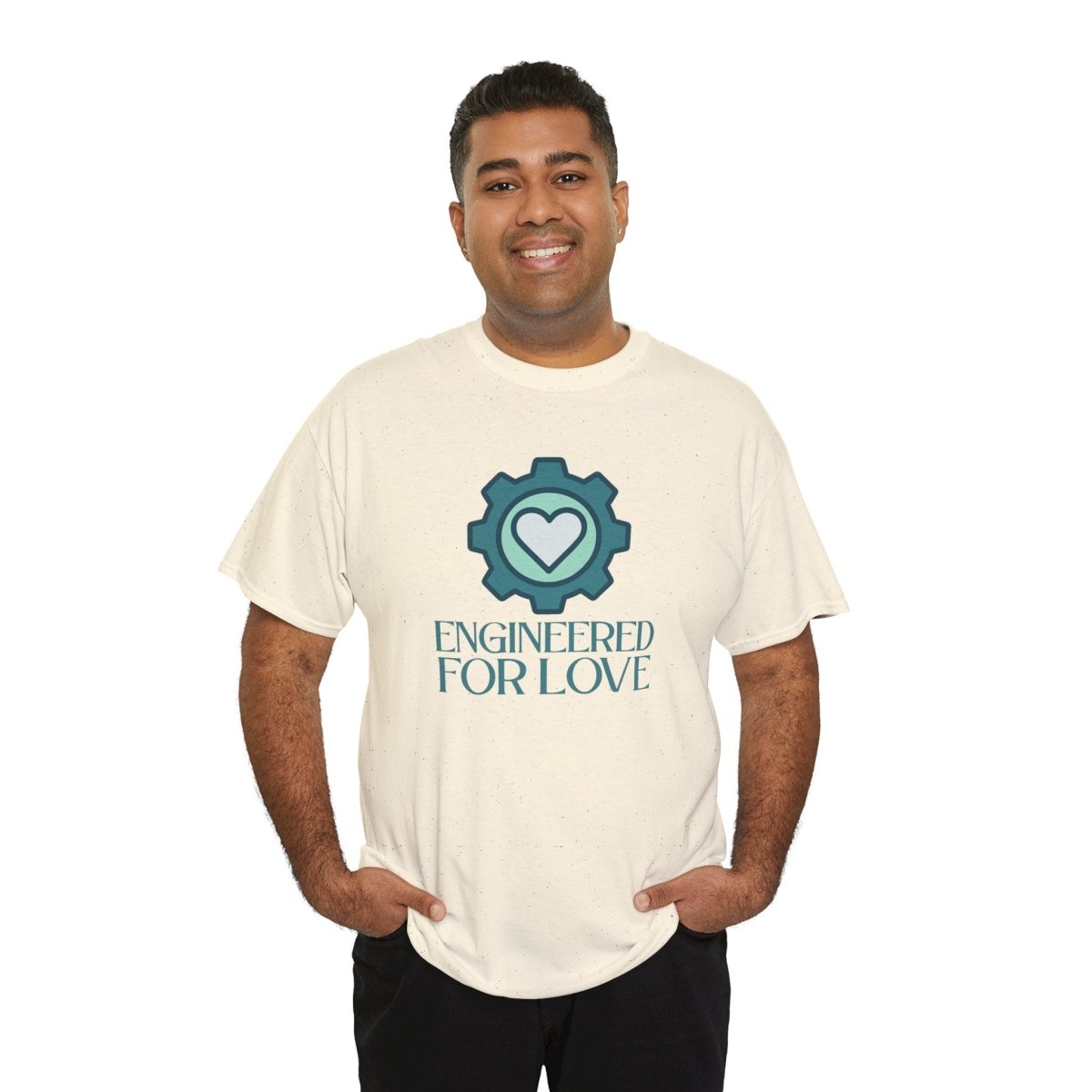 "Engineered for Love" Unisex Heavy Cotton Tee, Gift for Him/Her, Valentine's Day Shirt, Casual Wear CW - 1 Teal - AI Tee Hero