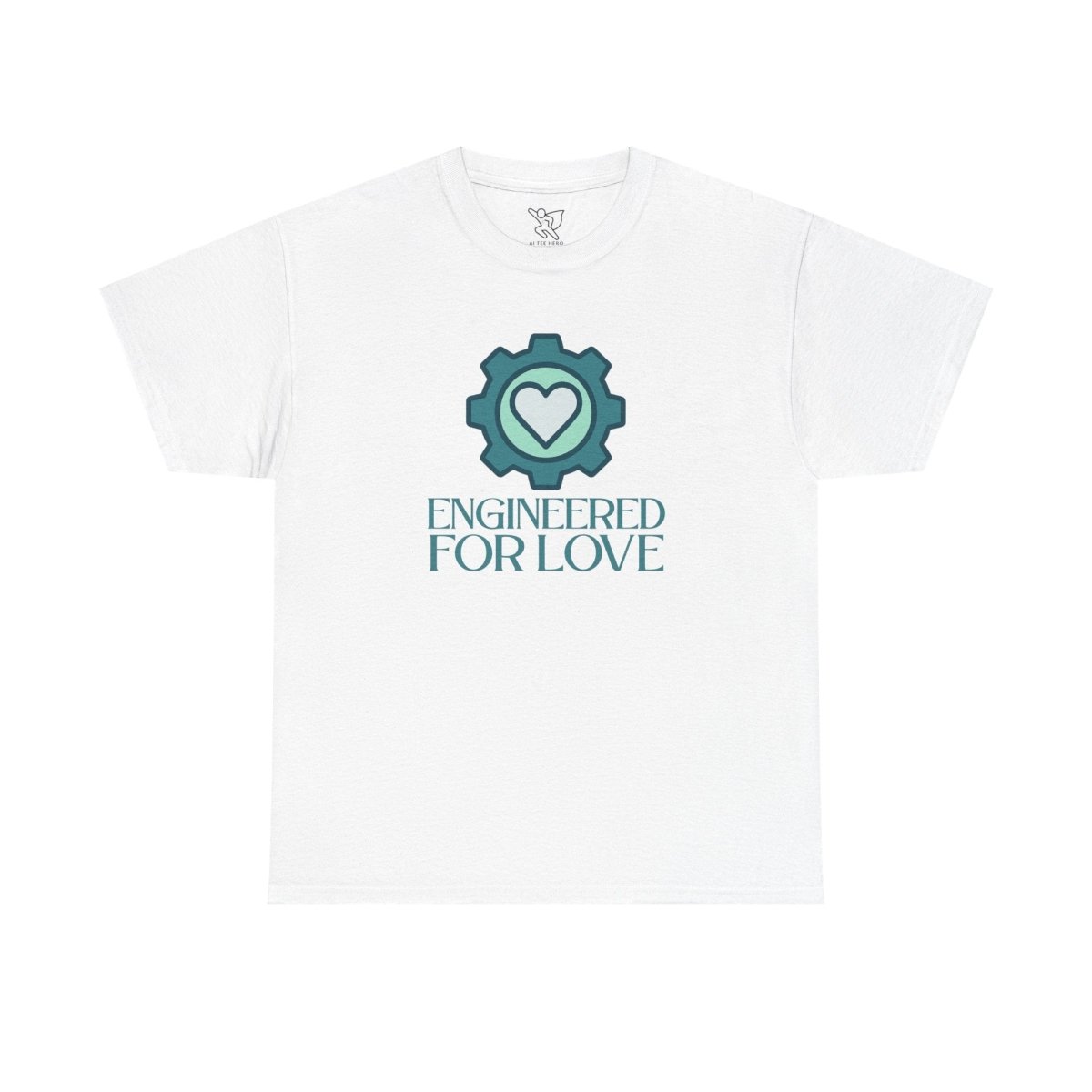 "Engineered for Love" Unisex Heavy Cotton Tee, Gift for Him/Her, Valentine's Day Shirt, Casual Wear CW - 1 Teal - AI Tee Hero