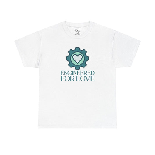 "Engineered for Love" Unisex Heavy Cotton Tee, Gift for Him/Her, Valentine's Day Shirt, Casual Wear CW - 1 Teal - AI Tee Hero