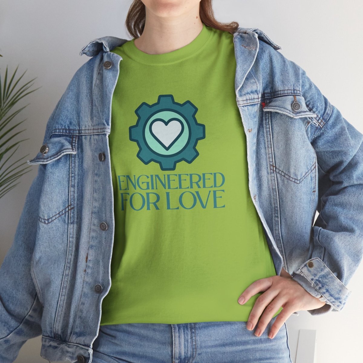 "Engineered for Love" Unisex Heavy Cotton Tee, Gift for Him/Her, Valentine's Day Shirt, Casual Wear CW - 1 Teal - AI Tee Hero