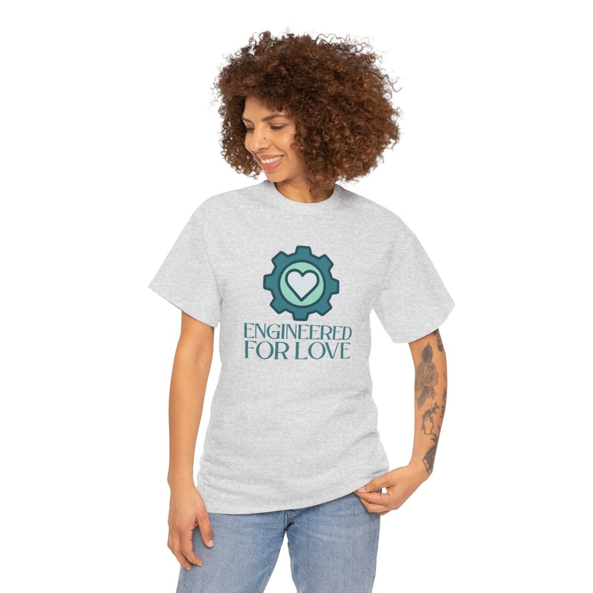 "Engineered for Love" Unisex Heavy Cotton Tee, Gift for Him/Her, Valentine's Day Shirt, Casual Wear CW - 1 Teal - AI Tee Hero